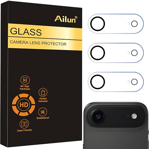 Ailun 3 Pack Camera Lens Protector for iPhone Air,Tempered Glass,9H Hardness,Ultra HD,Anti-Scratch,Case Friendly,Does not Affect Night Shots