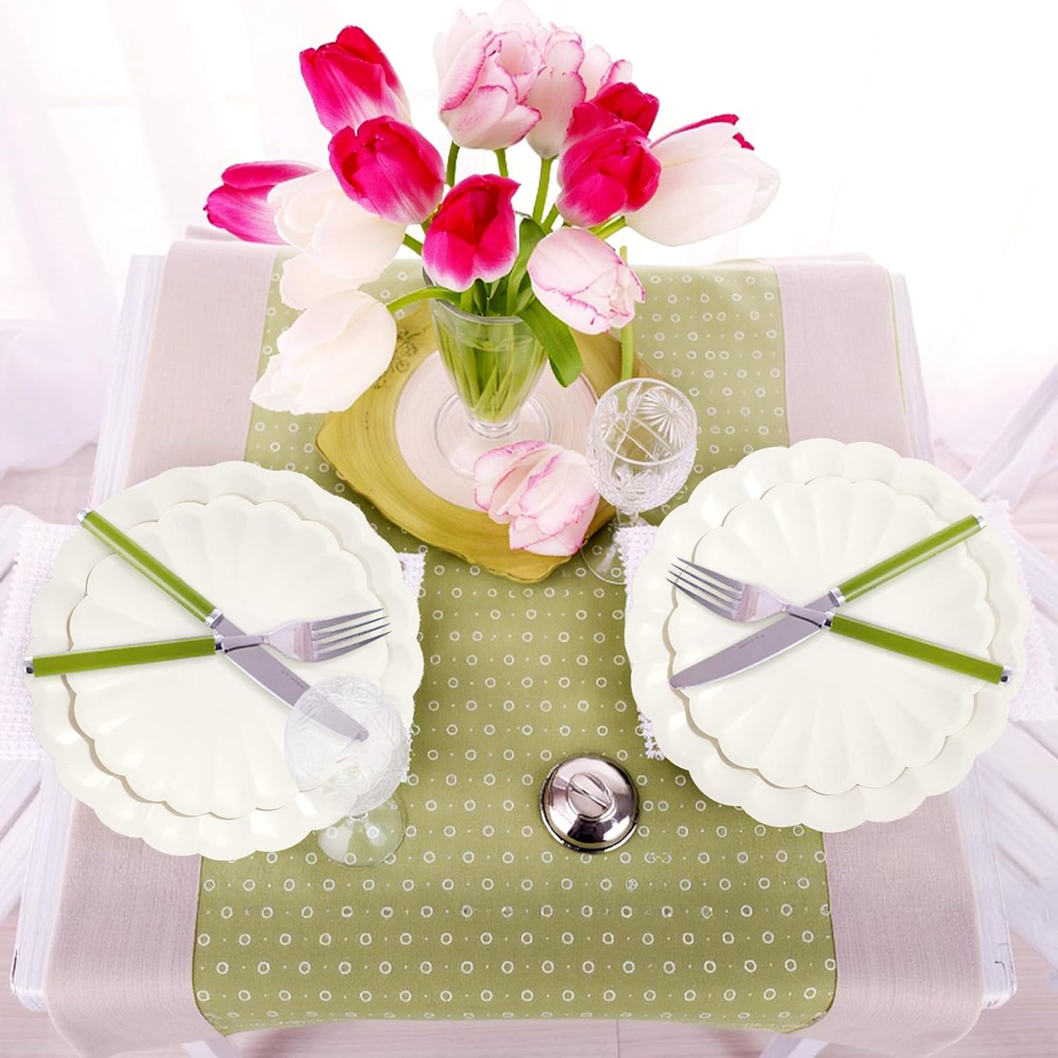 100 Pcs Scalloped Paper Plates 9 Inch and 7 Inch Shell Edge Disposable Compostable Plates for 50 Guests, Cream Scalloped Paper Plate for Picnic Wedding Baby Shower Birthday Party Decoration - Image 6