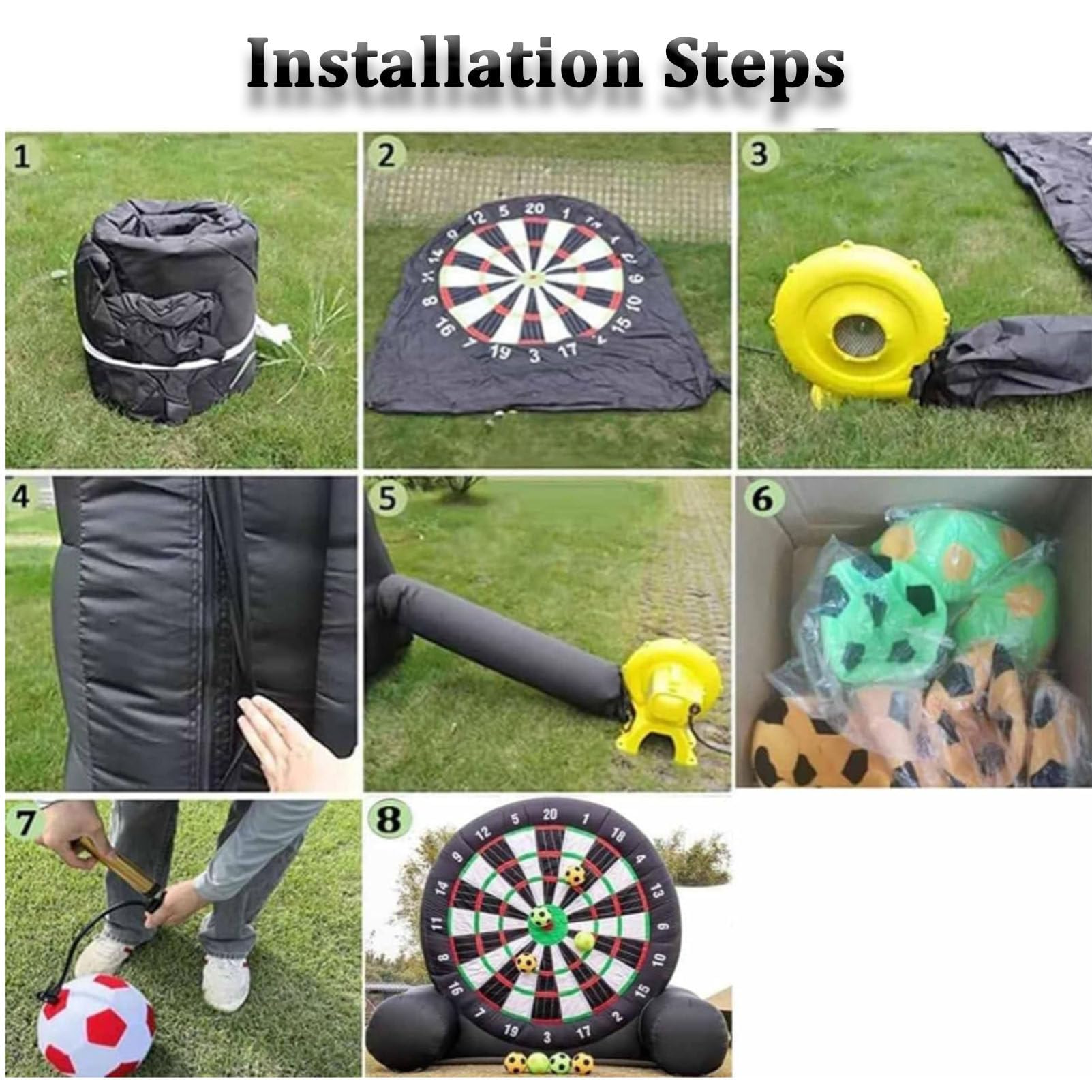 Aufblasbare Riesen-Kick-Dart-Spiele, Jumbo-Outdoor-Fußballtor-Dartscheibe mit 8 Fußbällen und Luftpumpe, großes Kickgame, Karnevalsspiele für Garten, Familie,9.8FT