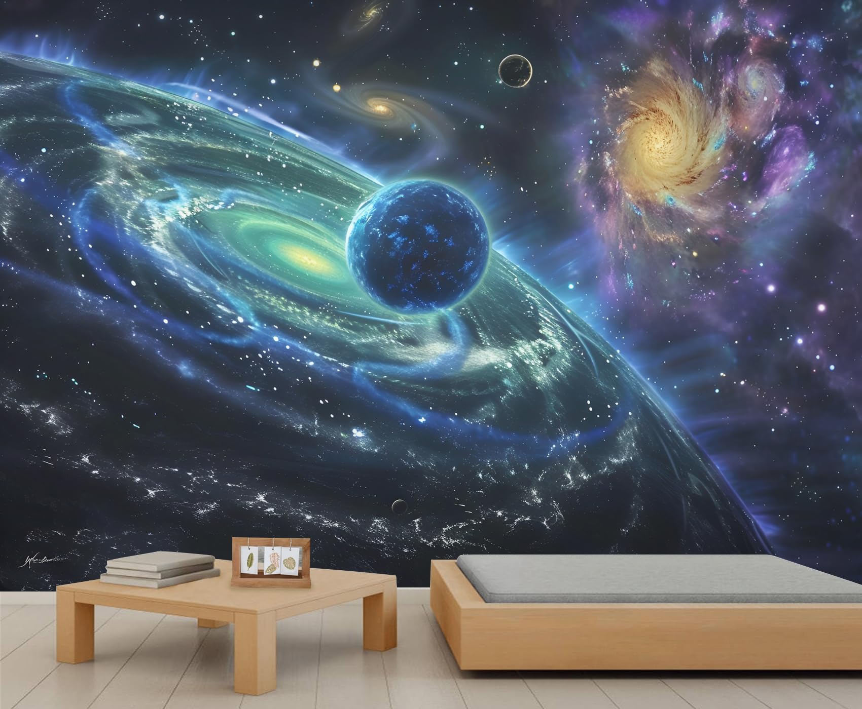 Cosmic Black Hole Mural Sci-Fi Cosmic Galaxy Wall Mural Blue Planet Spiral Nebula Murals Outer Space Planet Galaxy Wallpaper for Bedroom Living Room 430 x 300 cm