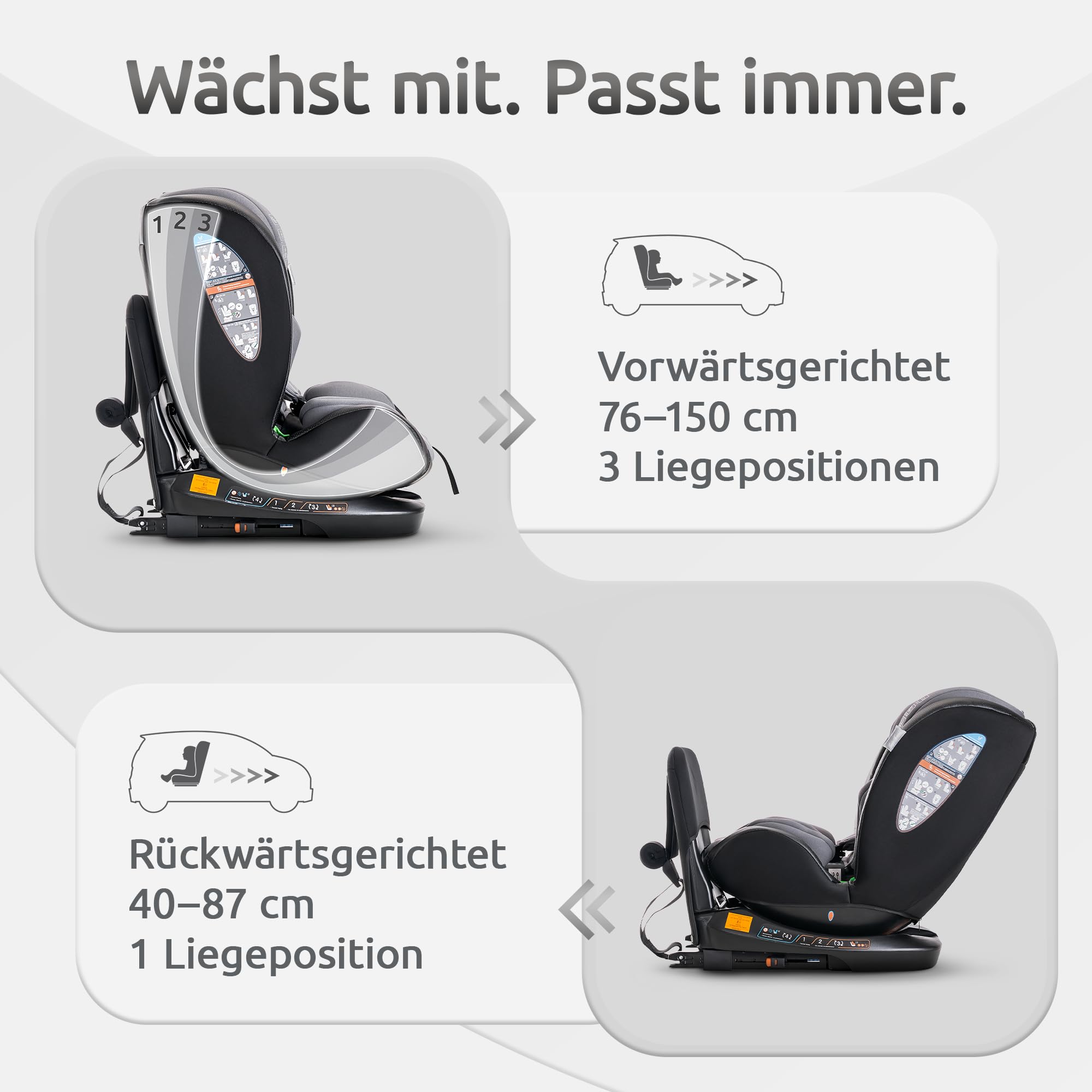 Lorelli Auto Kindersitz Ares mit Isofix, 360 Grad drehbar, (0-36 kg) Mitwachsender Autositz i-Size 40-150cm - Gruppe 0+/1/2/3, Babysitz ab Geburt, 5-Punkt-Gurt, Einstellbare Kopfstütze, grau