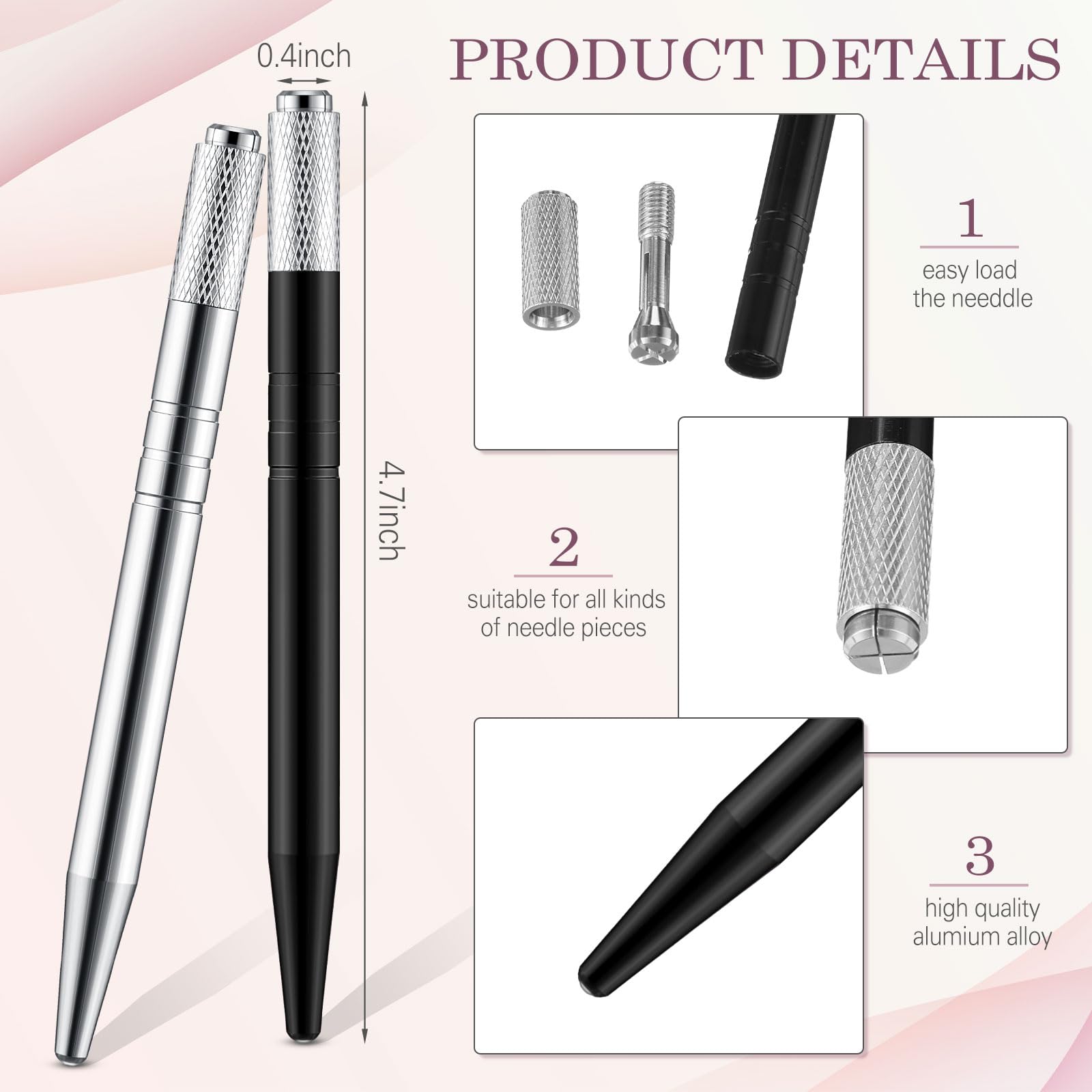 Gisafai Microblading-Stift, manuelle Augenbrauenstifte, Microblading-Stift, Microblading-Werkzeughalter, Aluminium, Microblading-Handwerkzeuge für Make-up-Zubehör, Salons, 50 Stück (Silber, Schwarz)