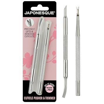 JAPONESQUE Cuticle Pusher and Trimmer Tool for Nails, Stainless Steel Cuticle Remover for Manicure and Pedicure, Dual End Nail Cuticle Pusher and Cutter for Cleaning, Shaping and Removing Dead Skin