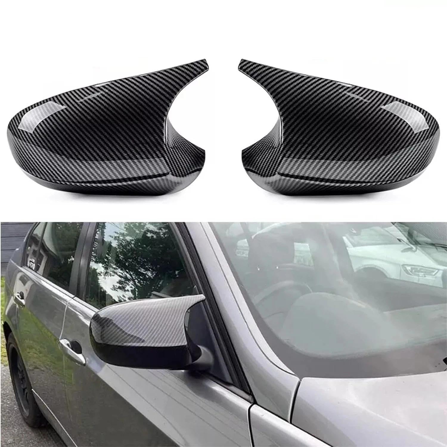 1 Paar Carbon Pattern Spiegelkappen Auto Rückspiegel Kappe Rückspiegelgehäuse für BMW 1 3 Series E87 E81 E82 E90 E91 E92 E93 LCI 2008-2015