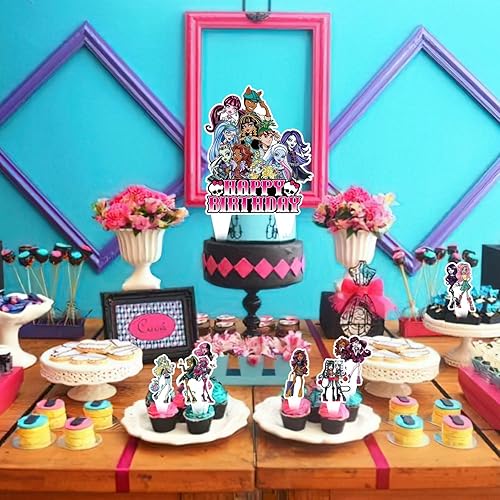 Miniatura 3 de 37 piezas de decoración para tartas, decoración de pasteles con temática de niña monstruo, decoración de pastel temático para decoración de tartas