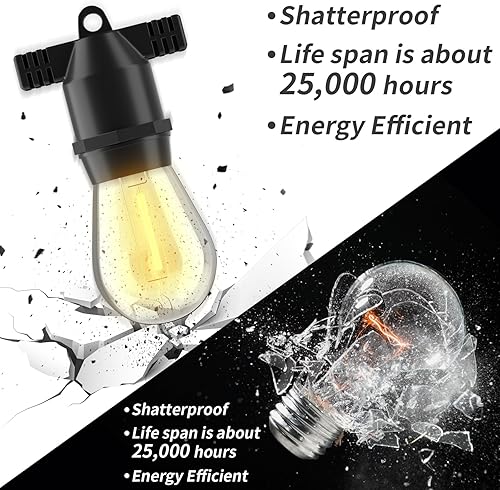 Miniatura 3 de Tira de luces LED para exteriores de 54 pies, IP65, resistente al agua, S14 inastillable, 27 pies x 2 unidades, luces para exteriores