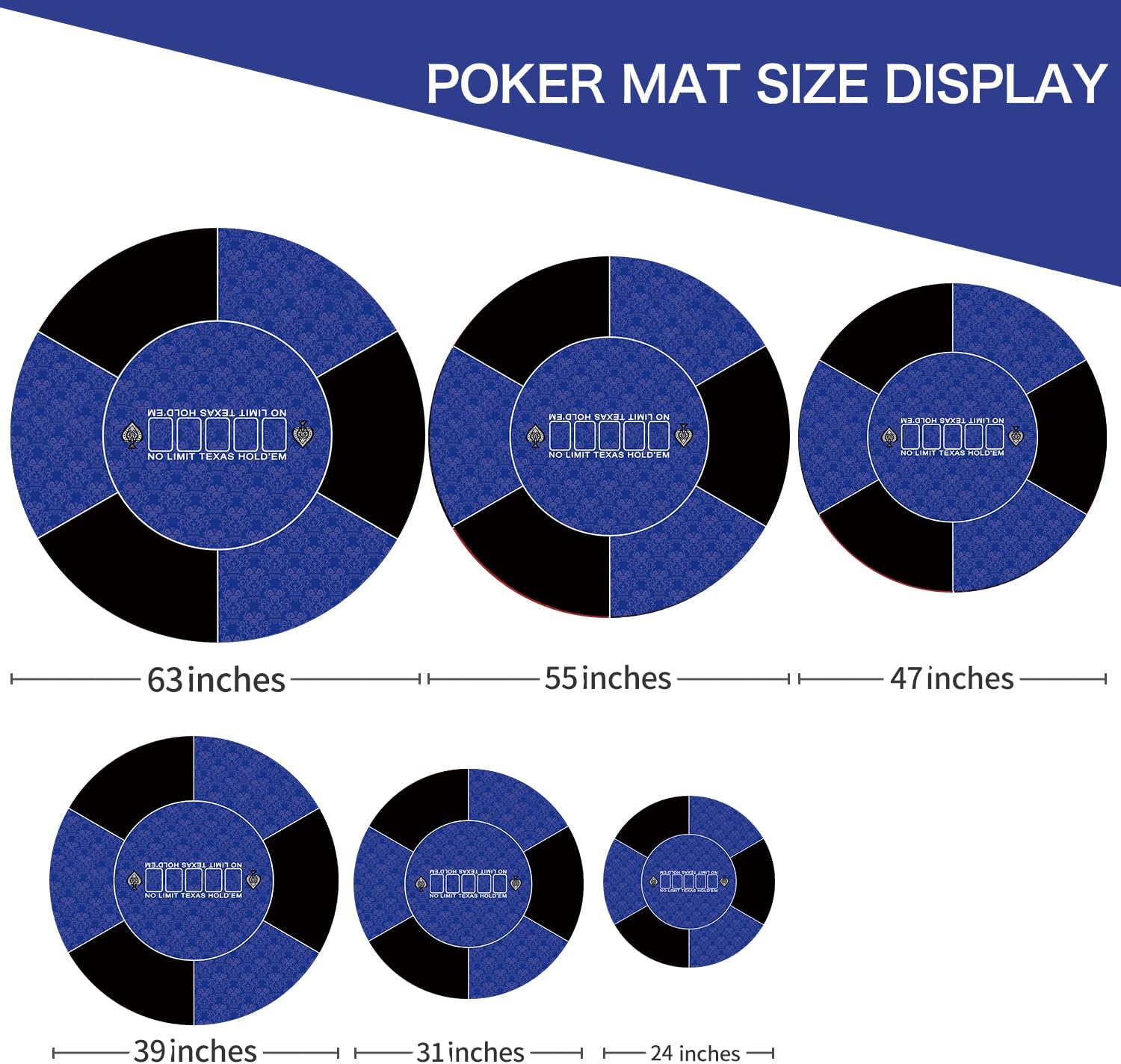 24 inch Round Poker Mat for Texas Holdem Portable Poker Table Top with Art Deco Layout Print Smooth Surface Players Game for Games Everywhere
