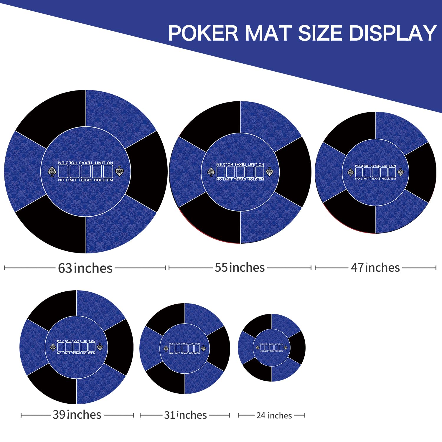 Tapete de póquer redondo de 24 pulgadas para mesa de póquer portátil Texas Holdem con diseño Art Deco de superficie lisa, juego para jugadores en todas partes
