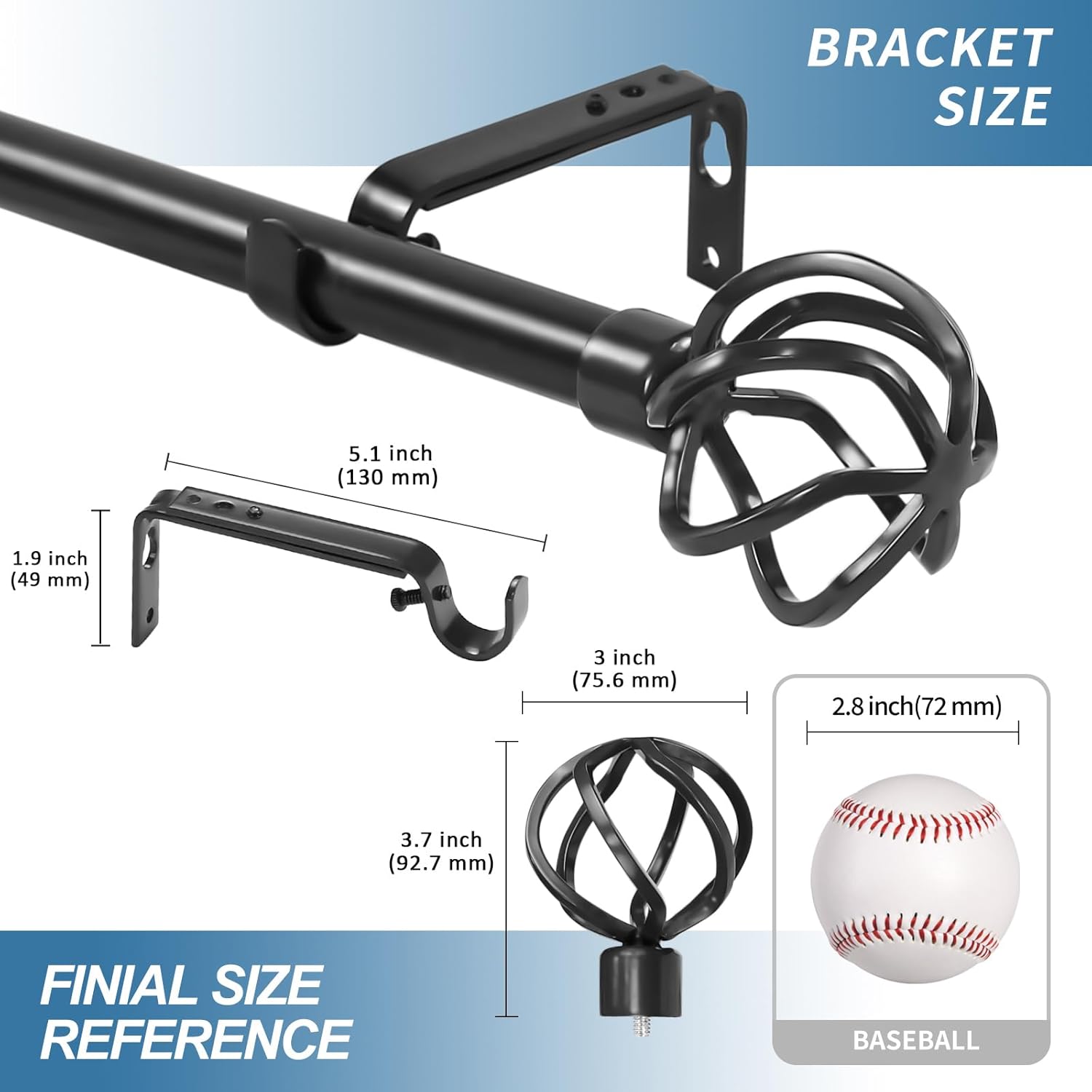 Urbanest 1-inch Diameter Zeffoli Adjustable Single Drapery Curtain Rod, 28-inch to 48-inch, Black