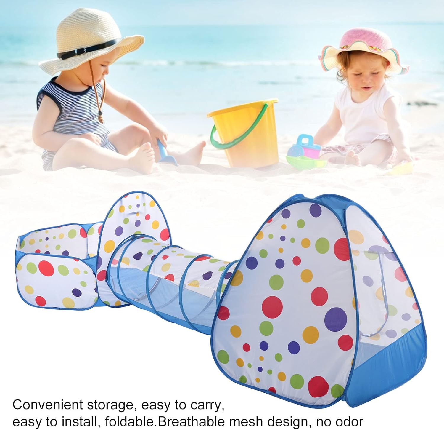 Kids Play Tents Pop Up Toddlers Playhouses with Crawl Tunnels Basketball Hoops for Indoor Outdoor Use Soft Durable Polyester Material 106.3 x 47.2 x 37.4in 3Piece Set