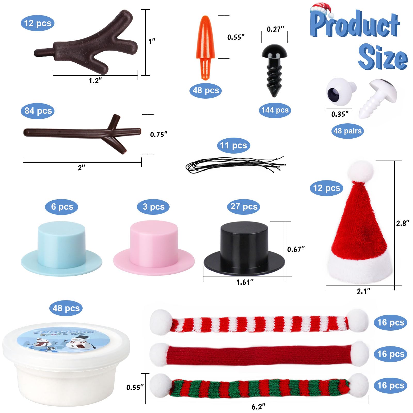 BANBBUR Paquete de 48 rellenos de calcetines para niños, manualidades de Navidad para niños a granel, kit de muñeco de nieve, manualidades de muñeco de nieve, arcilla de modelado, relleno de