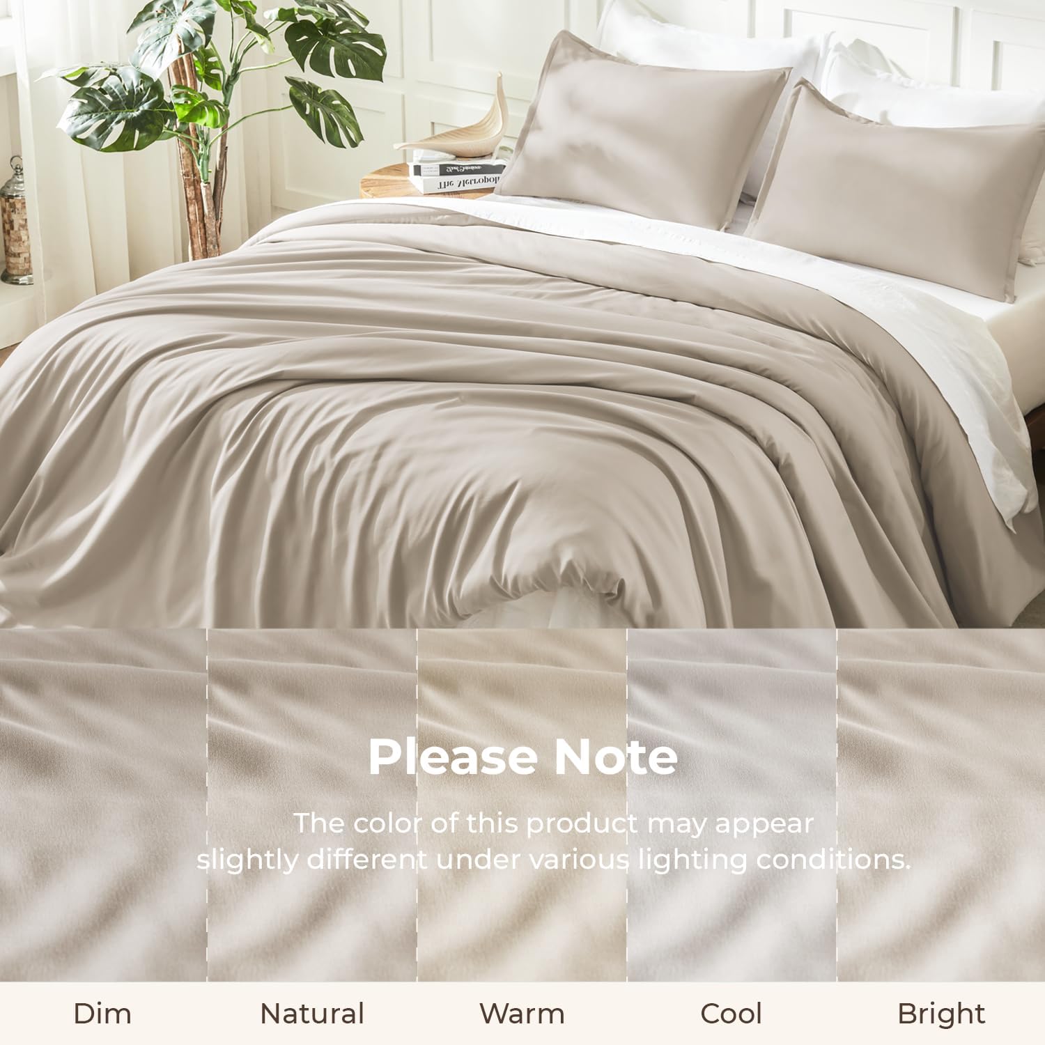 Litanika Oatmeal Comforter Queen Size, 3 Pieces Lightweight Solid Bedding Comforter Set, All Season Fluffy Bed Set (90x90In Comforter & 2 Pillowcases) - Image 8