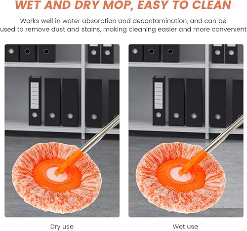 Miniatura 2 de Trapeador de limpieza ajustable giratorio de 360° con 3 cabezales reutilizables, limpiador de pared retráctil de 74.8 pulgadas, mopa de polvo,