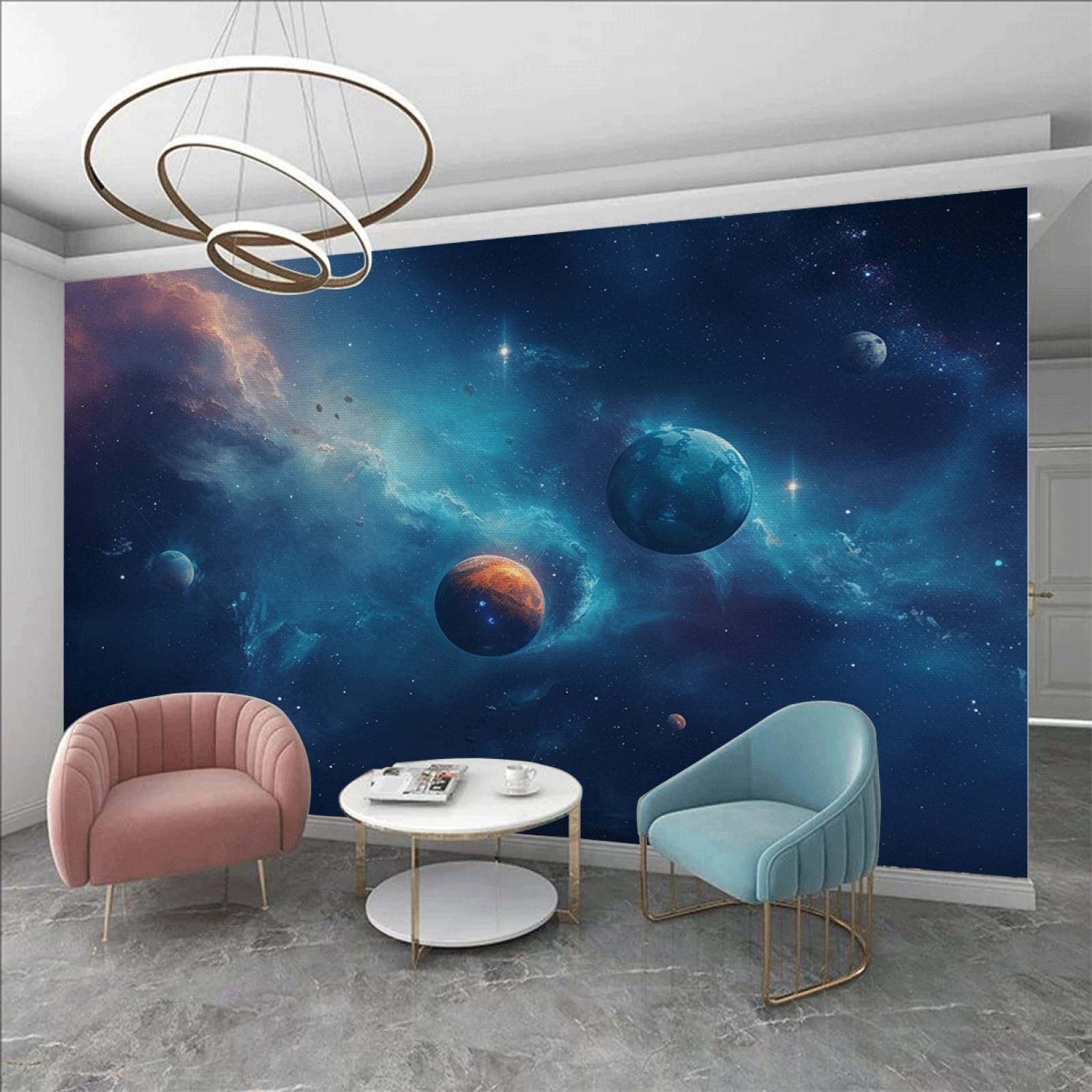 Papel de Pared Decorativo Azul Naranja Murales Decorativos Pared Sin Pegamento Fácil de Aplicar y Removible Papel Pintado Mural para Salón Dormitorio 210x140cm