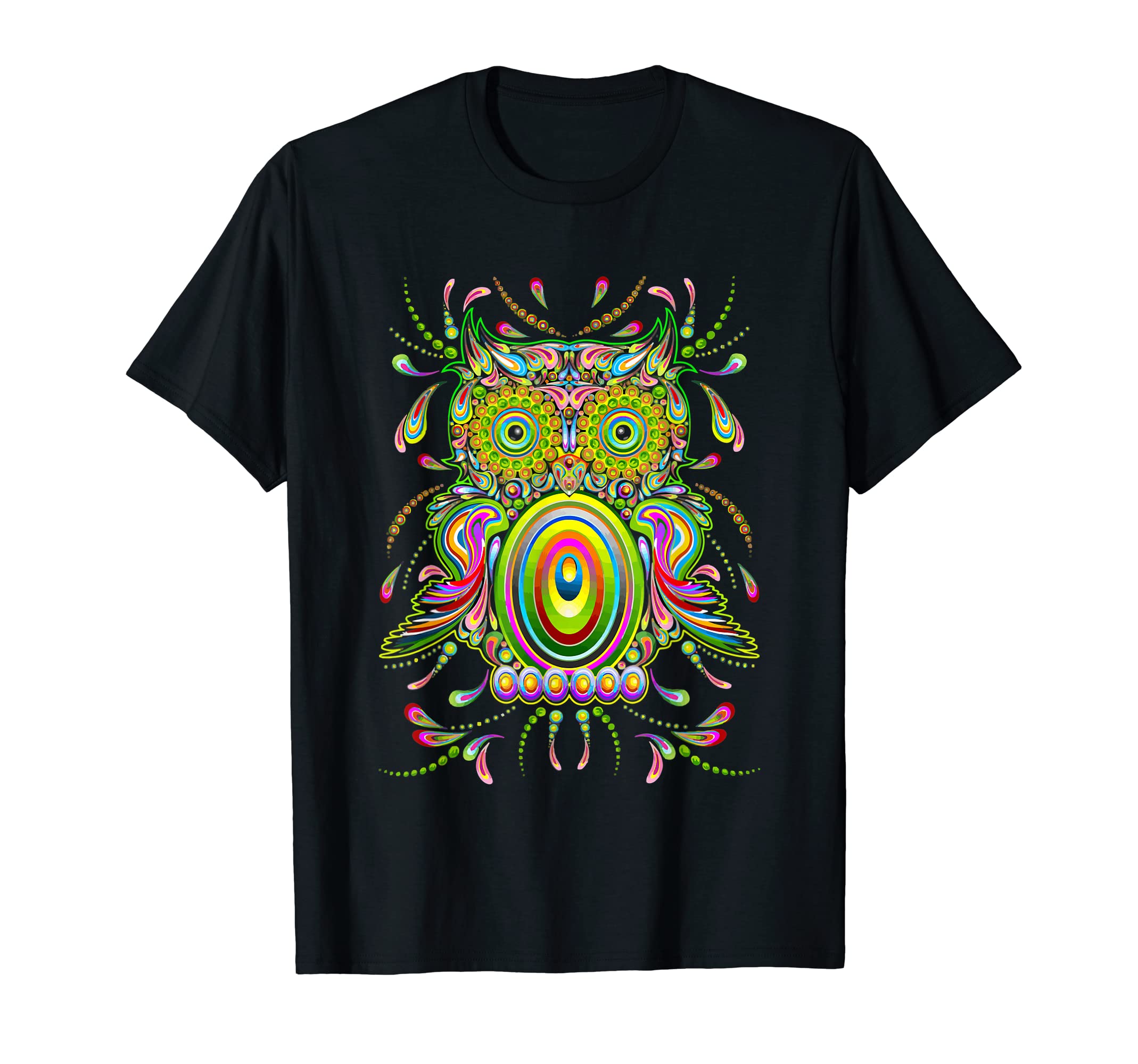 Trippy Groovy 60s 70s Psychedelic Flower Owl T-Shirt