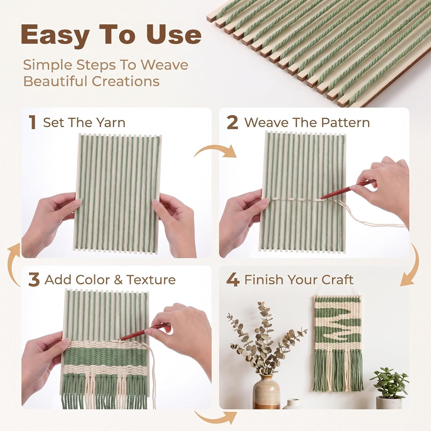 40pcs Wooden Weaving Loom Set for Adults Beginners, 6x9" Natural Craft Tool