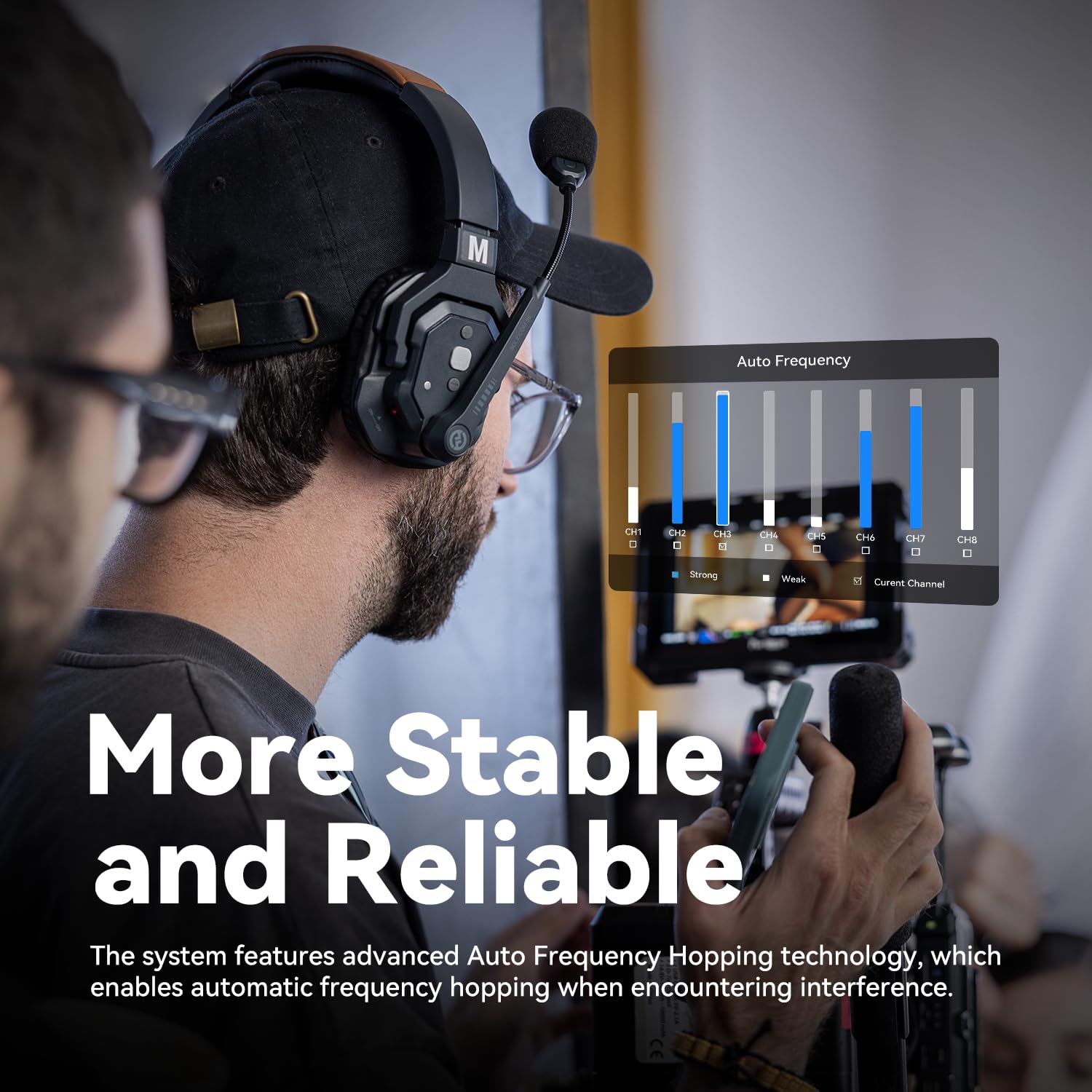 Hollyland Solidcom SE Casque de Communication sans Fil Système Full Duplex à 4 Utilisateurs avec ENC 350m Communication d'Équipe avec PTT Casque à une Oreille pour la Production TV&Film (Version 2.4G)