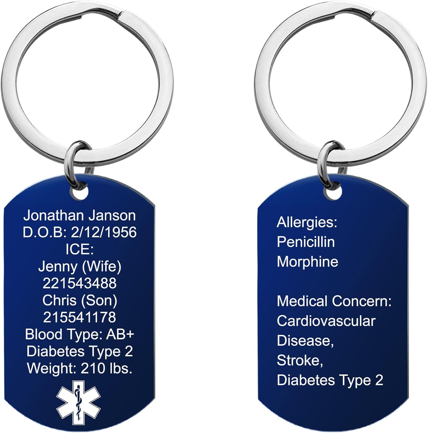 Qina C. Customized Medical Alert Keychain for men women