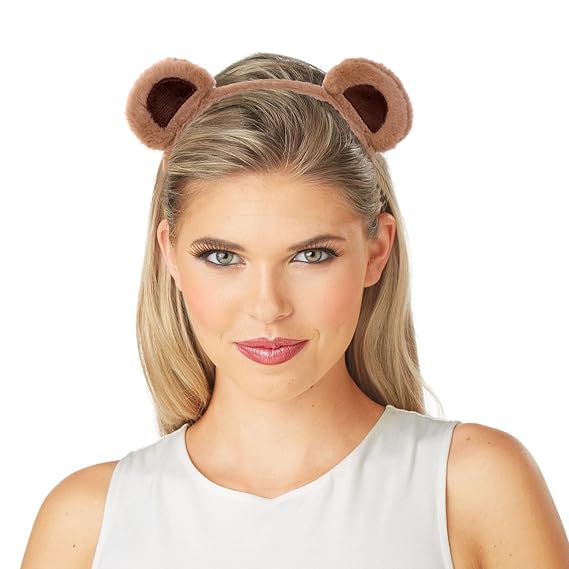 Vonokee Brown Bear Ears Headband Costume, Cute Care Movable Face Washing Headband,Soft Makeup Headband Plush Hair Hoops Hair Accessories
