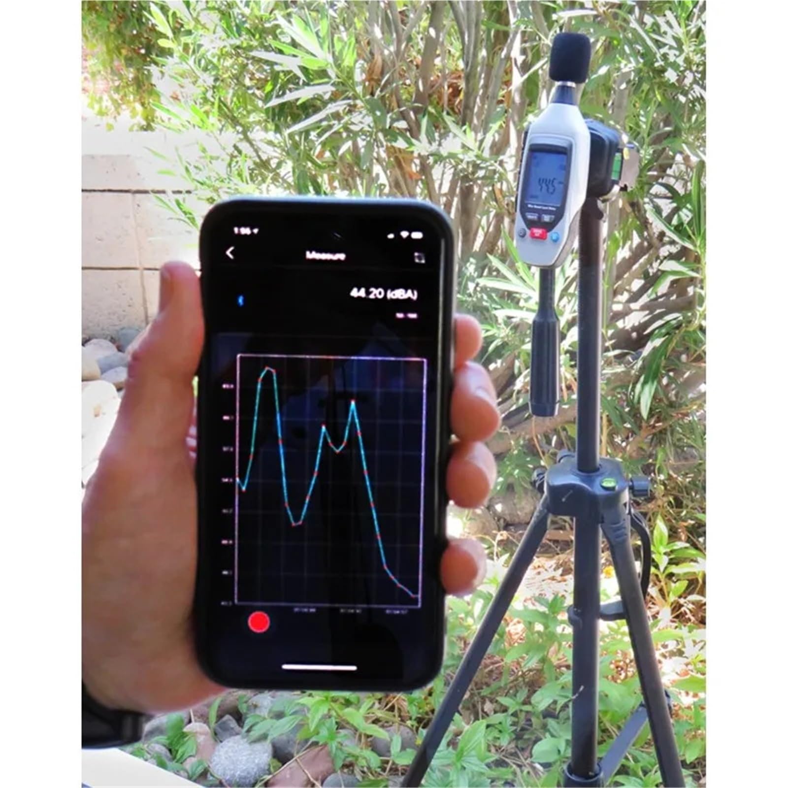 Medidor Decibelios, Medidor científico de decibelios con Bluetooth, medidor de nivel de sonido de 35 a 130 dB, medidor de presión sonora (SPL) ponderado por aire acondicionado, rango dual, máx./mín.