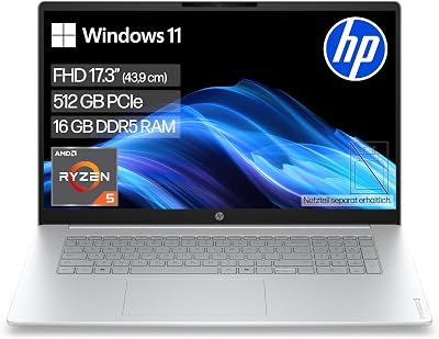 HP OmniBook 3 Laptop (17,3″ FHD Display, AMD Ryzen 5, 16GB RAM, 512GB, Win11, QWERTZ) – Silber