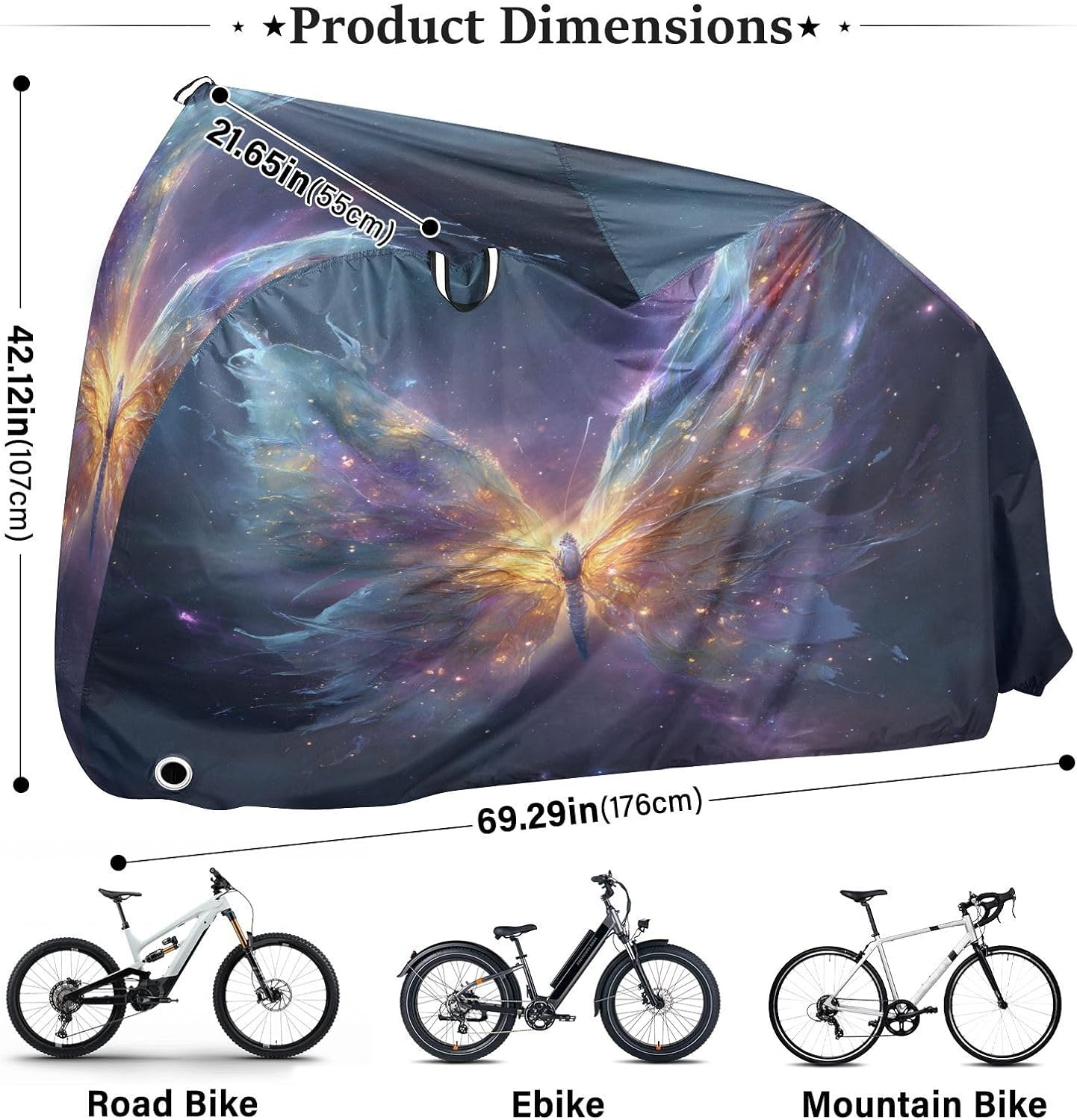 ALAZA Magical Butterfly Nebula Galaxy Bike Cover Waterproof Outdoor Ebike Bicycle Covers Tarp Protection for 1/2 Bikes, Sun UV Dust Wind Proof