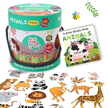 The Book Tree Animal Puzzle for Kids - 60 Piece Animals Jigsaw & Toddler Puzzles with 1 Board Book,Educational Toy for Cognitive Development | Fine-Motor Skills | Age 2+ by Majestic Book Club - image, photos