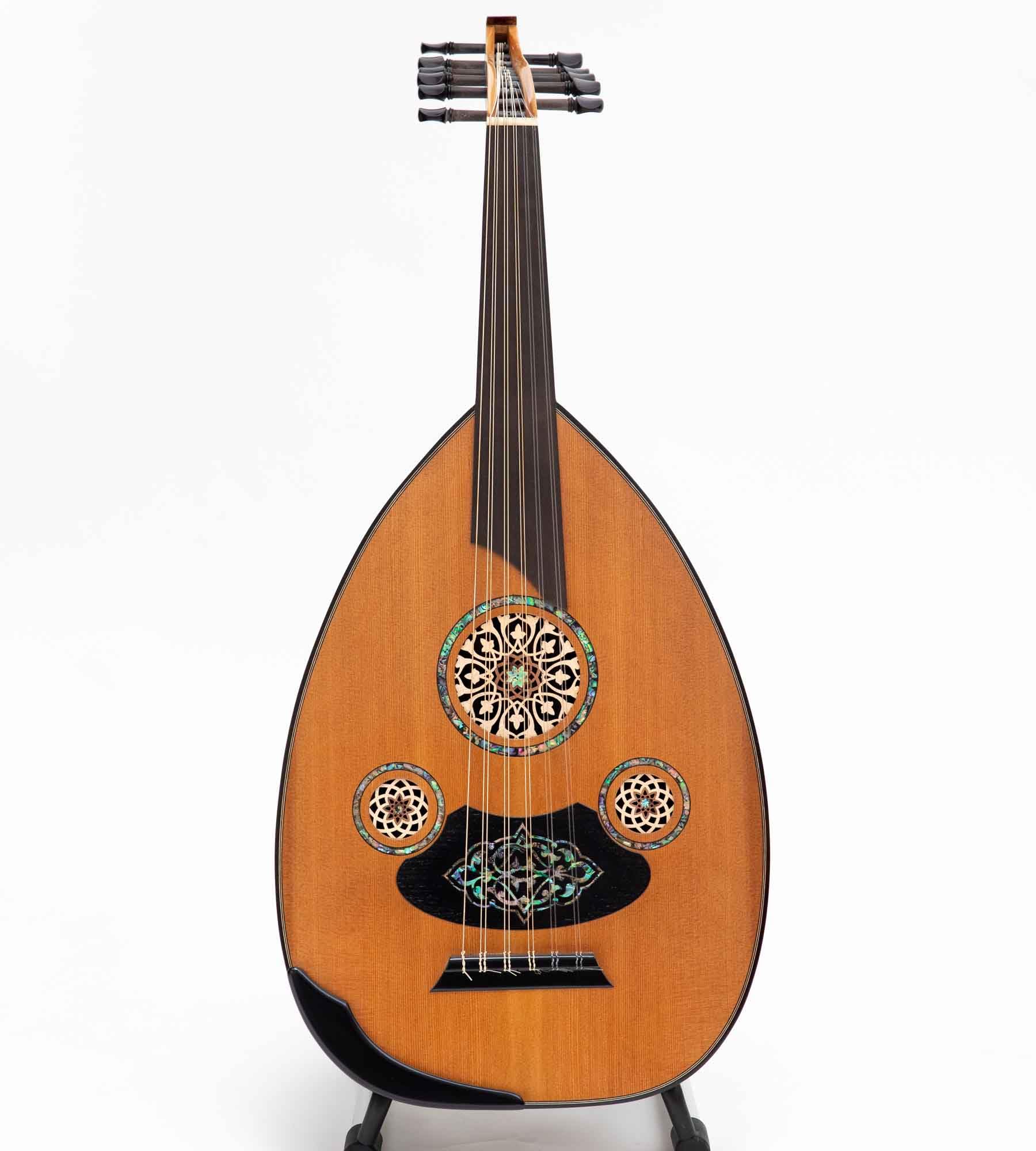 Arabischer Oud Konzert-Oud mit AAA-Zederndecke und Perlmutt, exotisches Pamela-Holz, professionelle Oud-Armlehne und gratis Gigbag