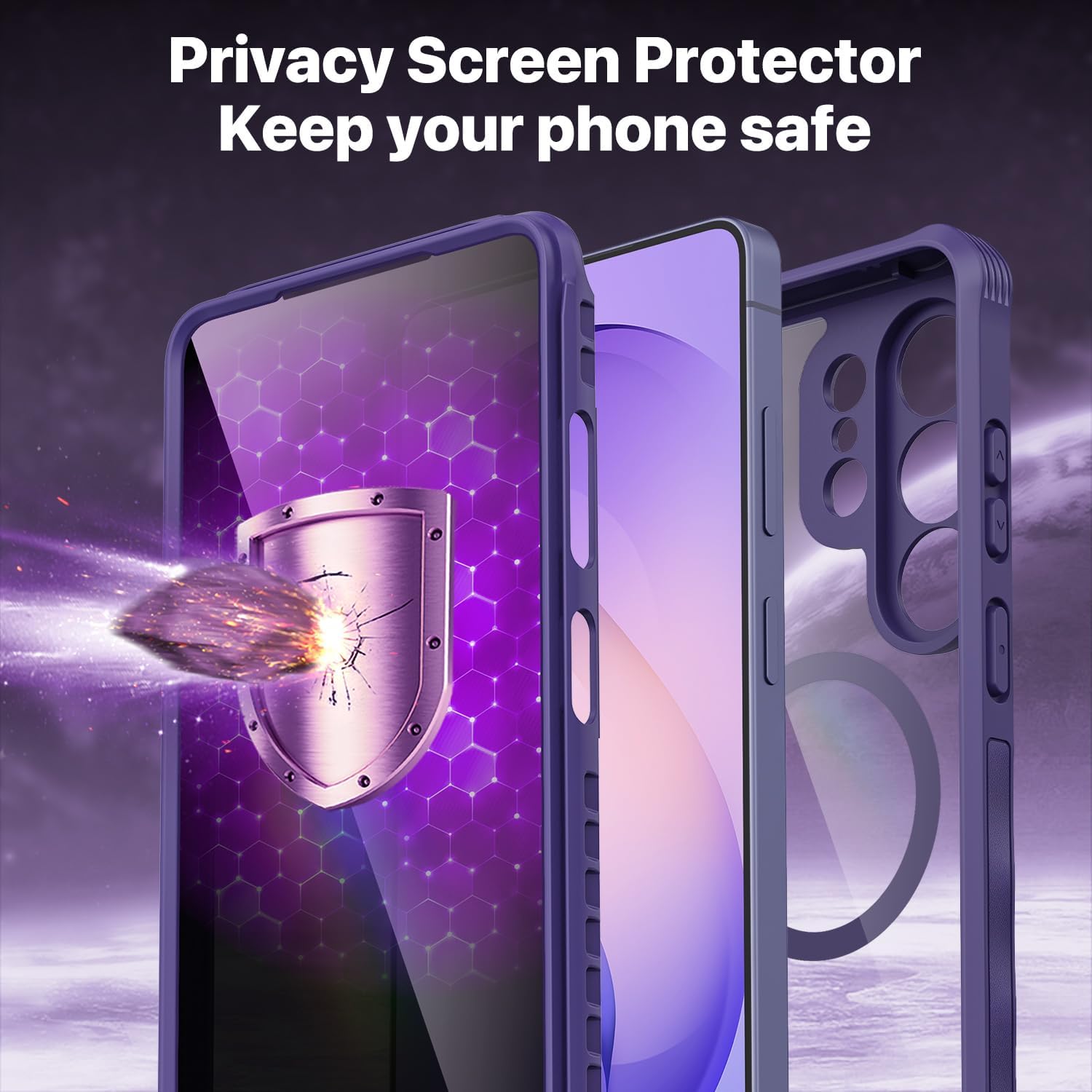 CENHUFO Privacy for Samsung Galaxy S26 Ultra Case, Full Body Phone Case with Built-in 9H Tempered Glass Privacy Screen Protector and Camera Protector, Shockproof Protective Magnetic Cover -Purple
