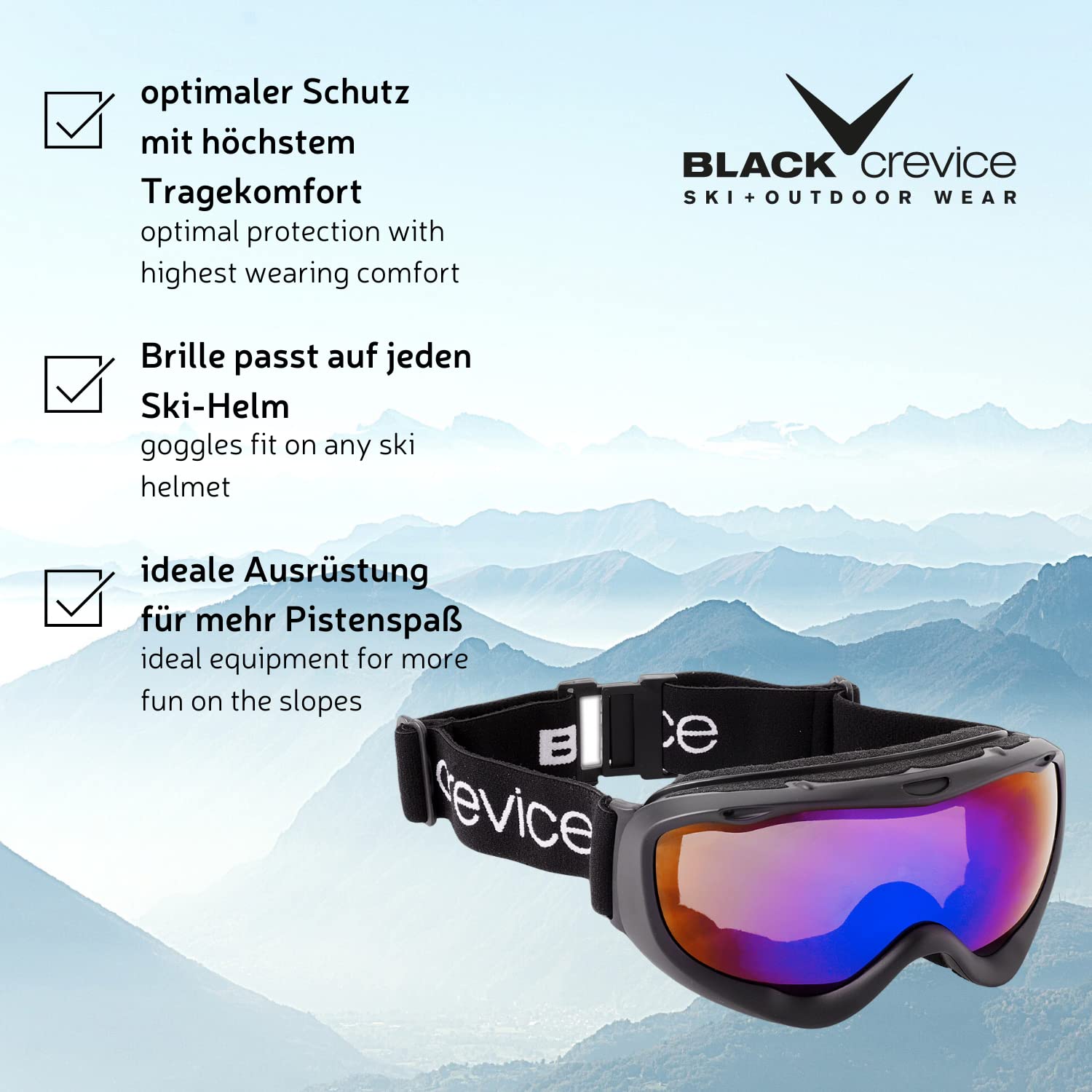 Black Crevice Black Crevice gogle narciarskie dla osób noszących okulary, czarne Uniseks Skibrille