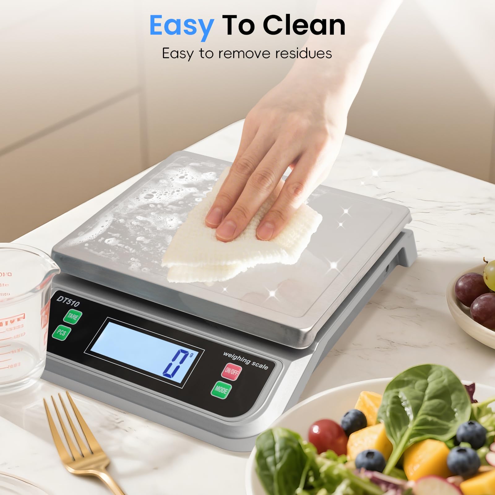 Báscula de cocina de 40 kg, báscula de alimentos grande para cocinar panadería, contar, báscula digital de acero inoxidable 304 con pantalla LCD, báscula eléctrica para hornear con función tara