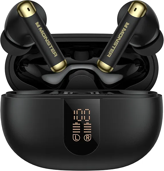Monster Wireless Earbuds, Bluetooth 6.0 in-Ear Headphones with Charging Case, Stereo Earphones Deep Bass Sound, Built-in Mic, Clear Call, Water Resistant Design for Sports
