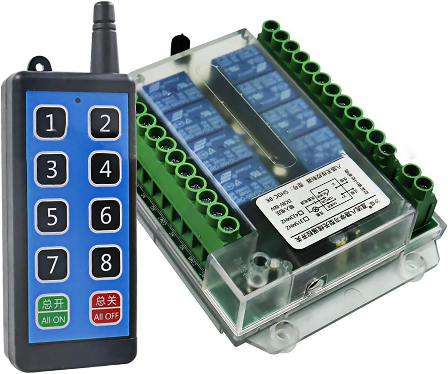 Wireless Remote Switch+Remote Control, DC8-86V 8CH Relay Receiver, Big Terminal Easy Wiring