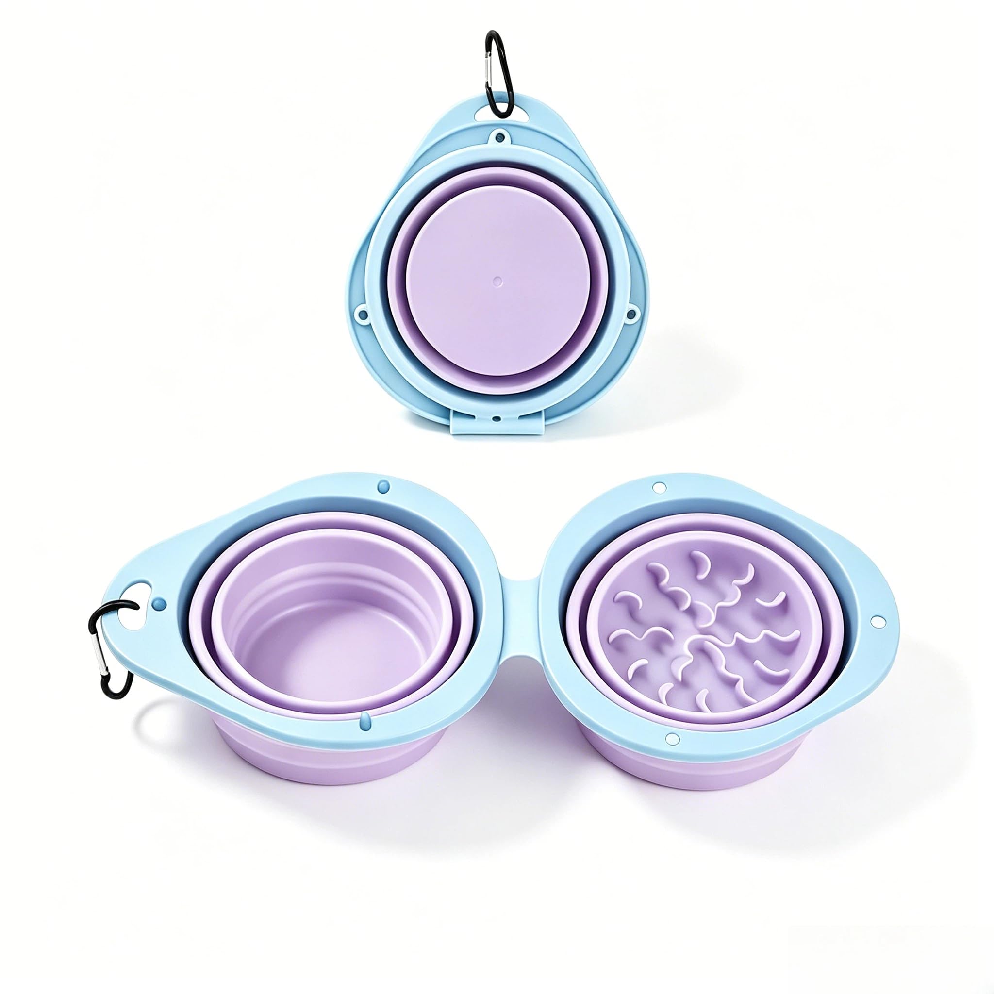 RARITYLL 2-in-1 Collapsible Dog Bowl with Slow Feeder – Portable Foldable Pet Travel Bowl for Food & Water, Non-Spill Silicone Feeding Dish for Camping, Hiking, Walks (Purple)