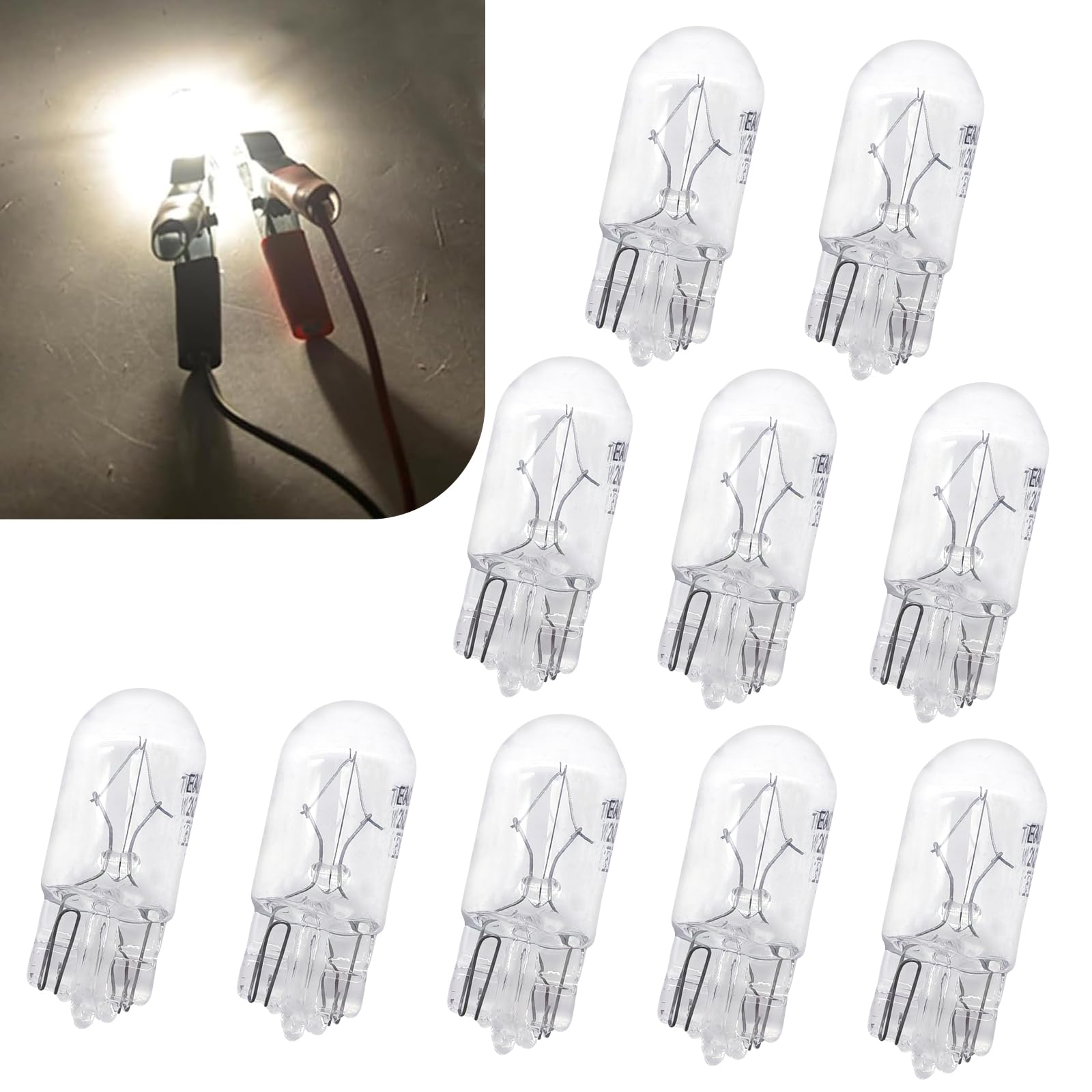 Pack-10 Flat Foot T10 Car Small Light, High Transmittance Instrument Light, Halogen Width Indicator Light, Universal for Most Cars, Trucks and Vans (White)