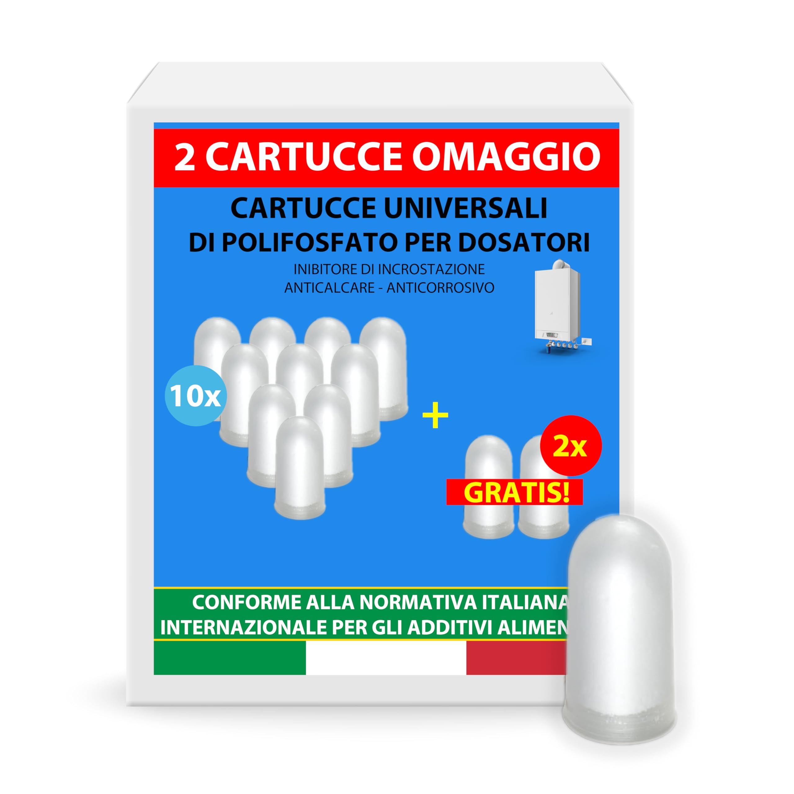 Cartucce Polifosfati per Caldaia Ricarica Universale da 12 Pastiglie di Polvere Concentrata per Filtrazione Acqua - Filtro Anticalcare e Anticorrosivo