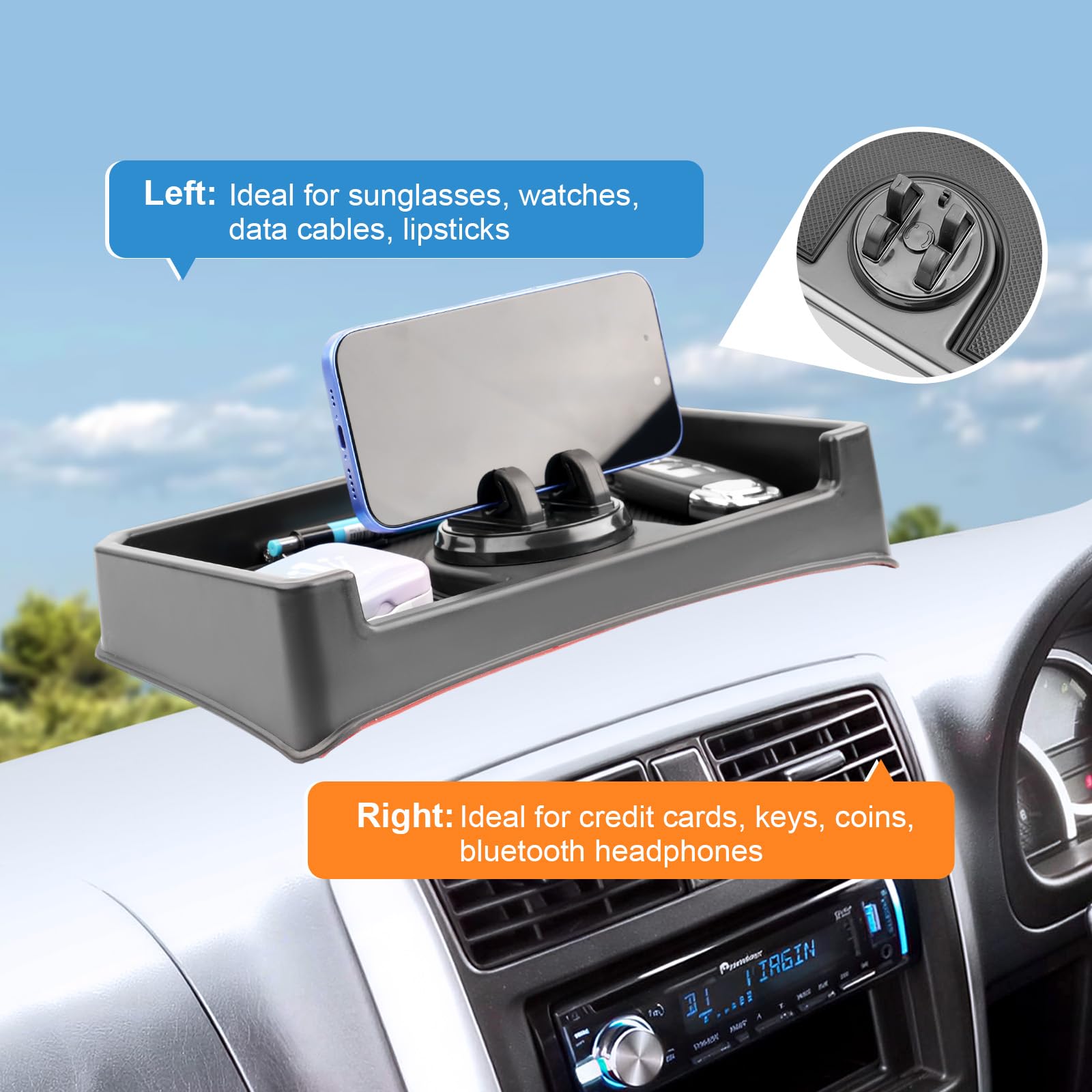 Vano Portaoggetti del Cruscotto Centrale Compatibile con Suzuki Jimny JB23 JB33 1998-2018, Console Centrale Portaoggetti, Organizer per Console Centrale con Tappetino Antiscivolo Nero