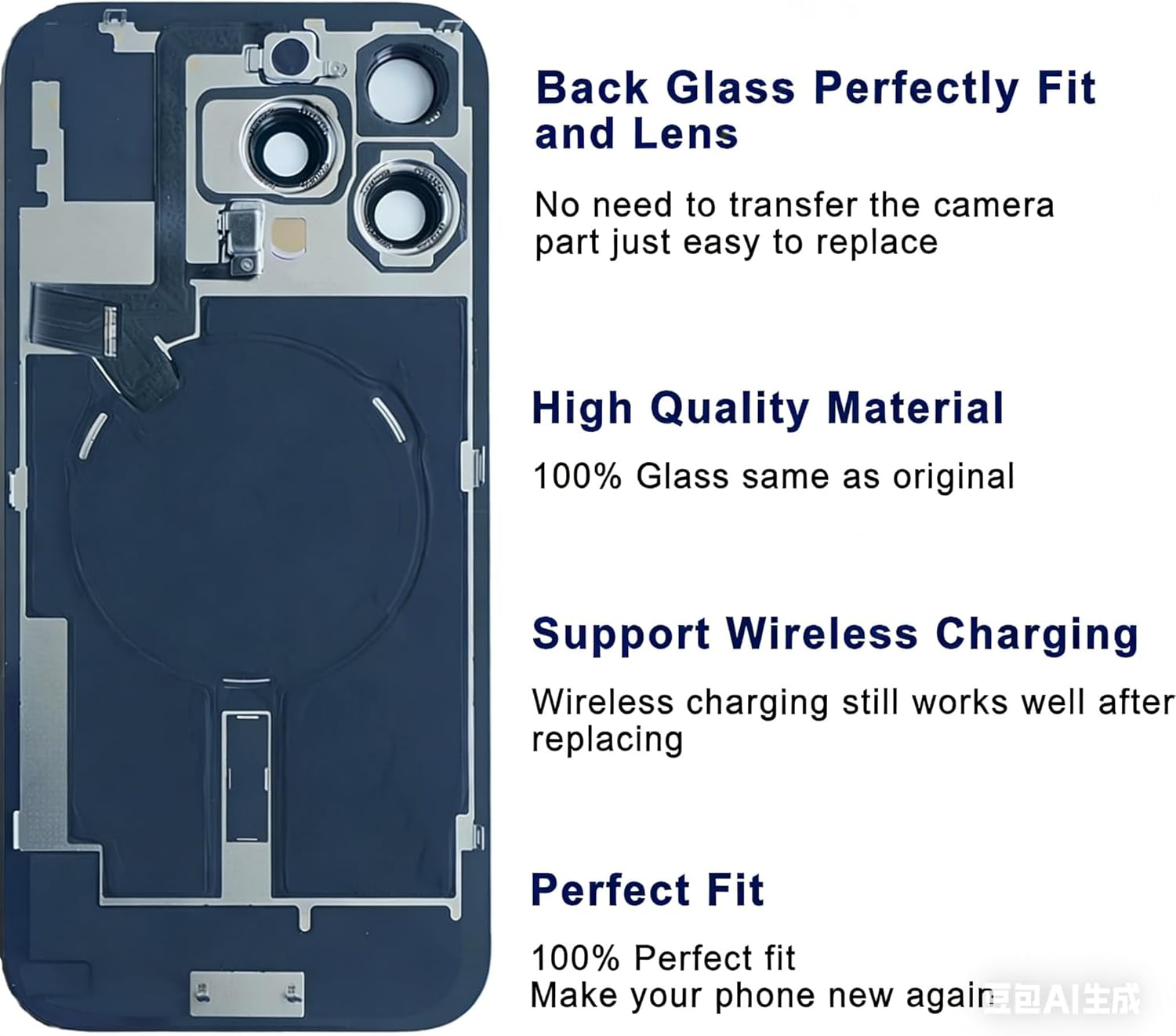 16 Pro Max Back Glass Replacement for iPhone 16 Pro Max Back Cover Glass (6.9 Inches) with Pre-Installed Tape + Installation Instruction + Repair Tools (Black Titanium-with Flex Cable)