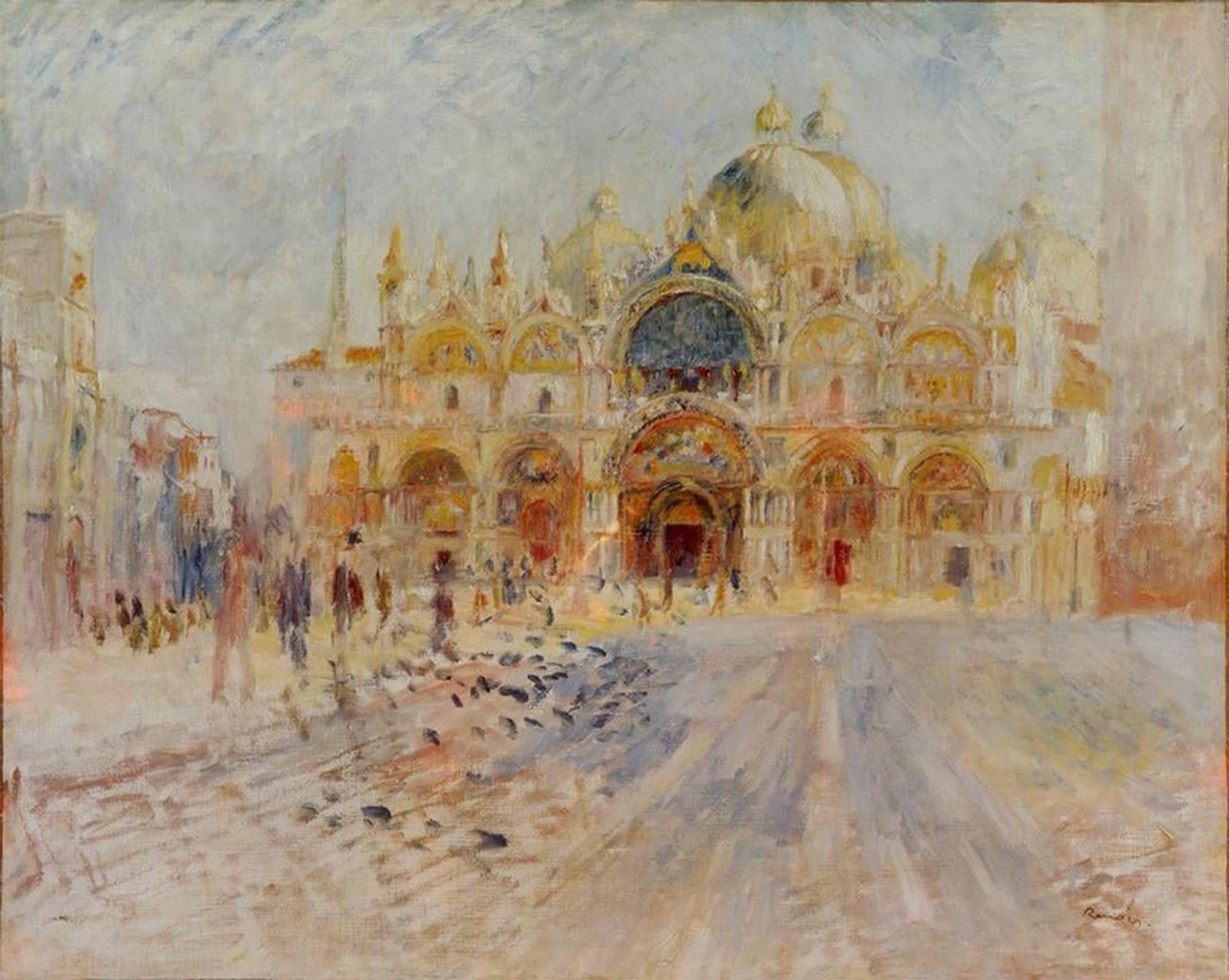 XcBAIHOUD Famous Pictures Printed Wall Art Graffiti Place San Marco Venise by Pierre Auguste Renoir Posters and Prints for Home Decor 60x90cm