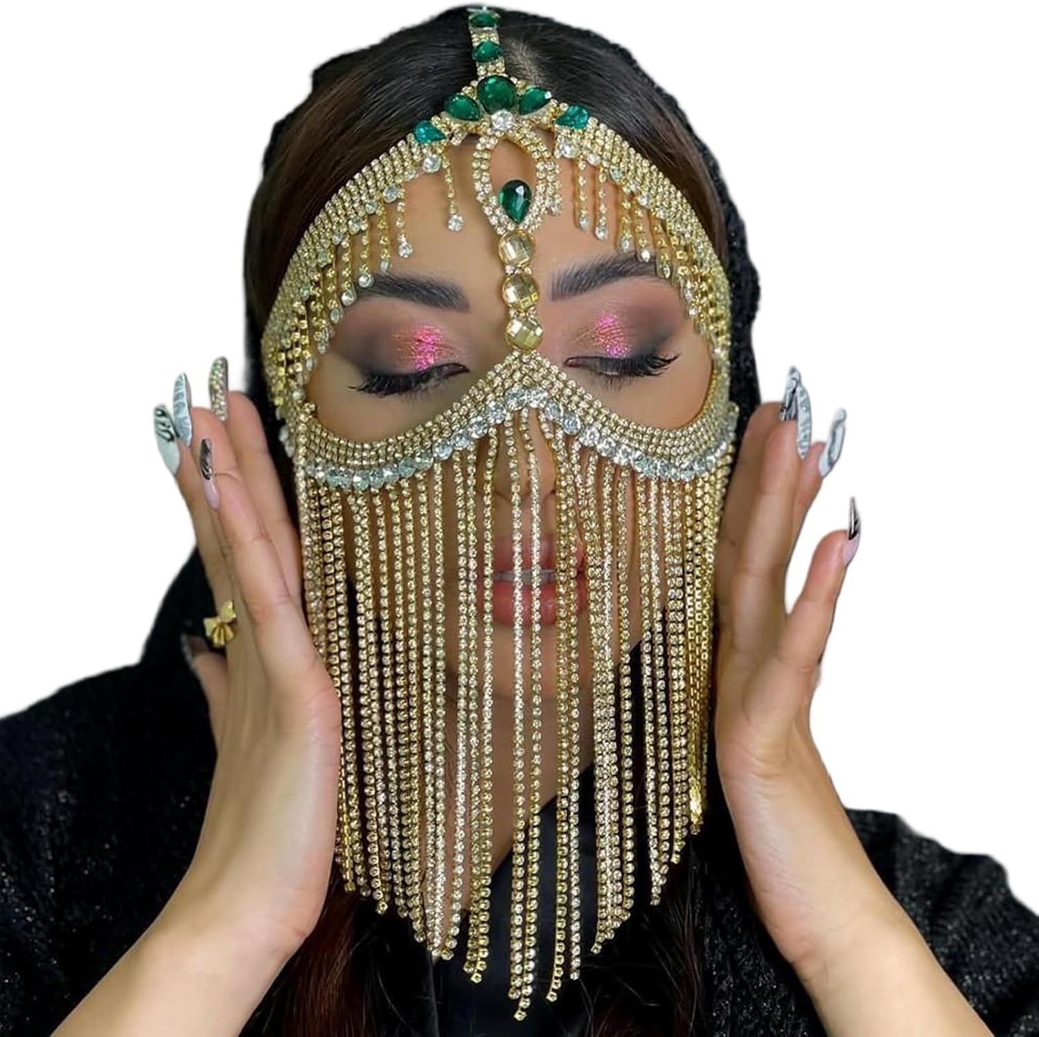 Crystal Drop Veil Masks Forehead Chain Rave Rhinestone Tassel Eye Face Chains Mask Masquerade Dance for Women