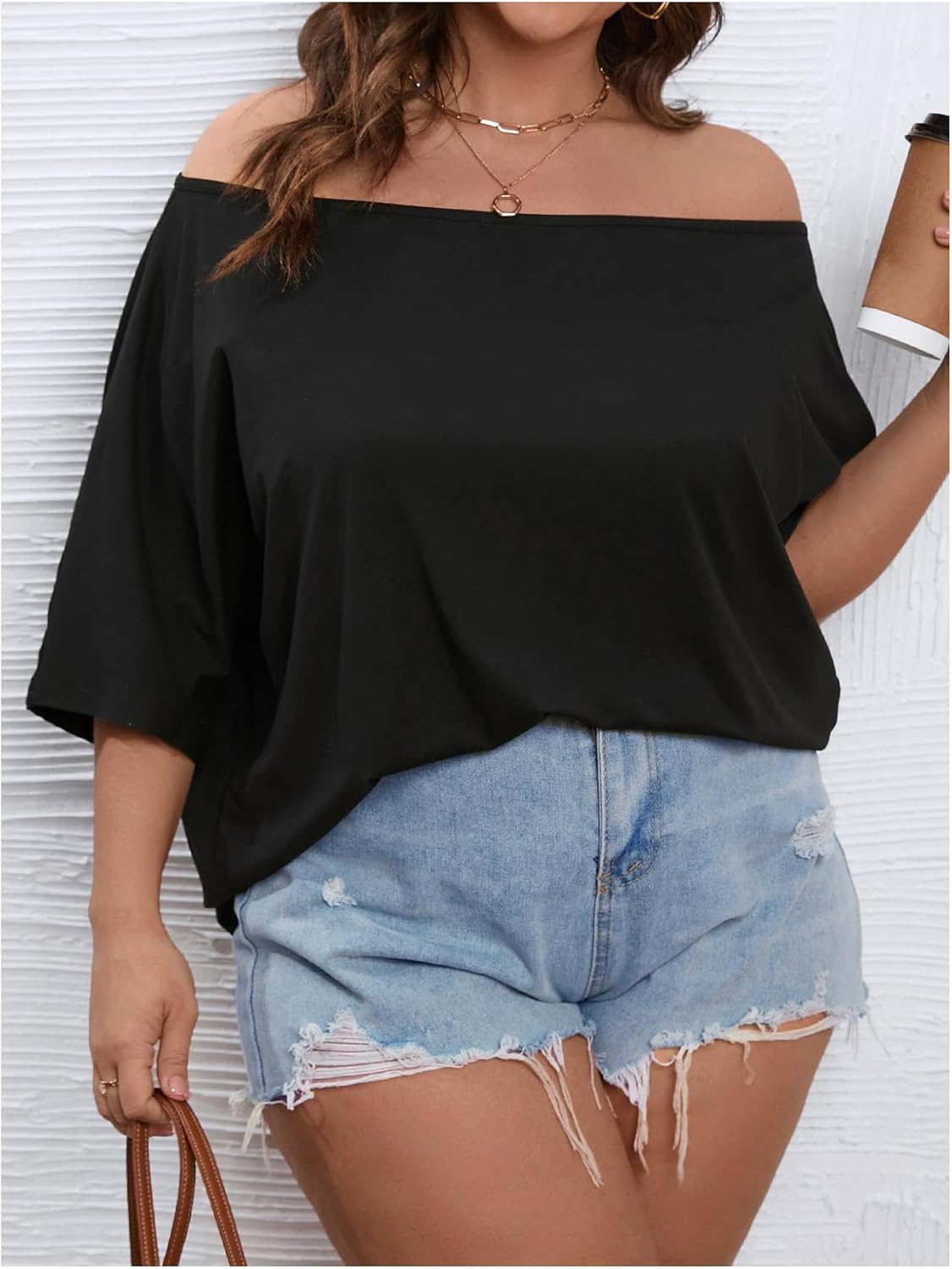 SOLY HUX Women's Plus Size T Shirts Off Shoulder Half Sleeve Casual Tee Tops - Image 4