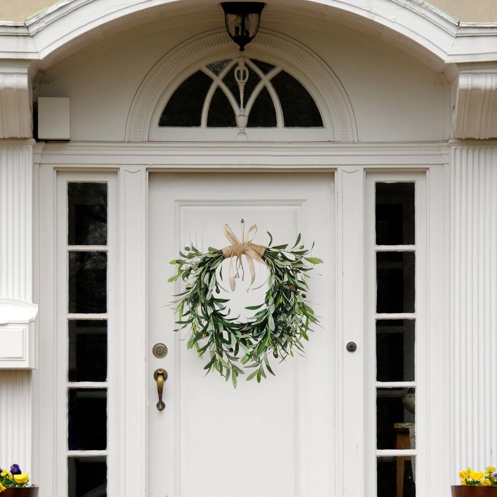 Générique Corona artificial - decoración de pared de hojas verdes, guirnalda de puerta rústica estilo granja, decoración falsa durante todo el año | usar como acento de fiesta