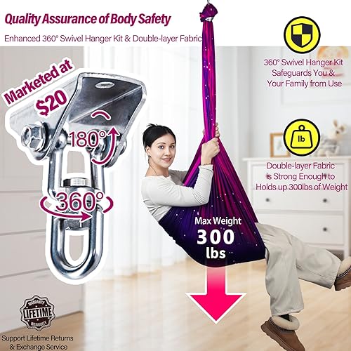 Miniatura 3 de Columpio sensorial para niños y adultos con capacidad para hasta 300 libras para interiores y exteriores, columpio de terapia de doble capa con kit