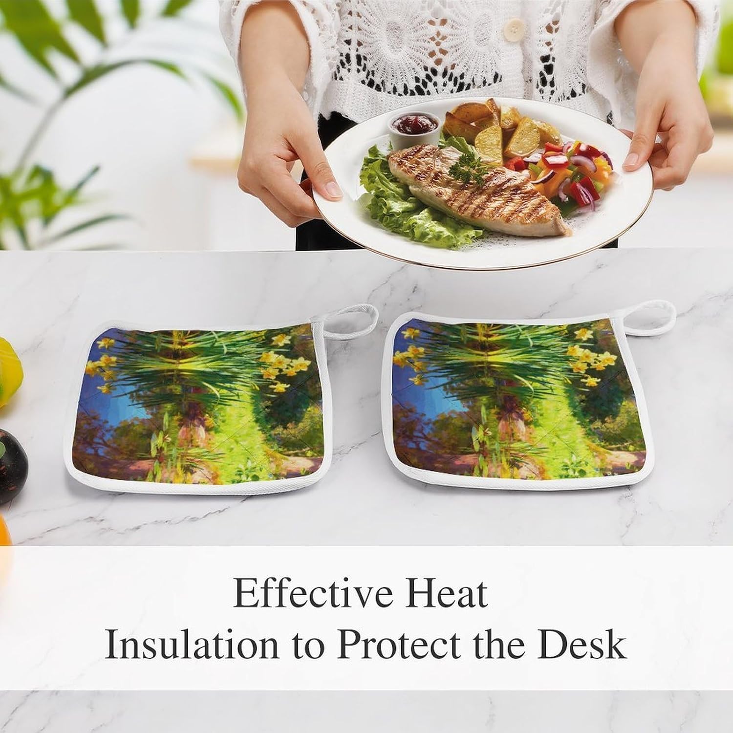 Narcissus Polyester Heat Resistant Pot Pad Non Slip Anti Scald Hot Dish Mat Reusable Table Protector for Kitchen Hot Pot Mat Wear Resistant Heat Proof Table Pad for Countertop Dining Room