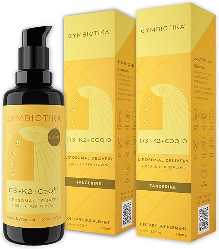 CYMBIOTIKA Vitamina D3 + K2 + CoQ10 líquido, suplemento de vitamina D para apoyo inmunológico, salud cardíaca y salud ósea, refuerzo de energía,