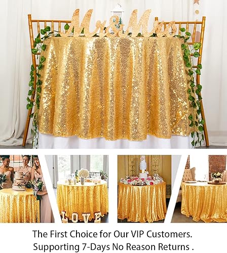 Miniatura 5 de ShiDianYi Mantel redondo de 90 pulgadas, mantel de lentejuelas doradas brillantes para fiesta de cumpleaños, cortinas elegantes, mantel de mesa para