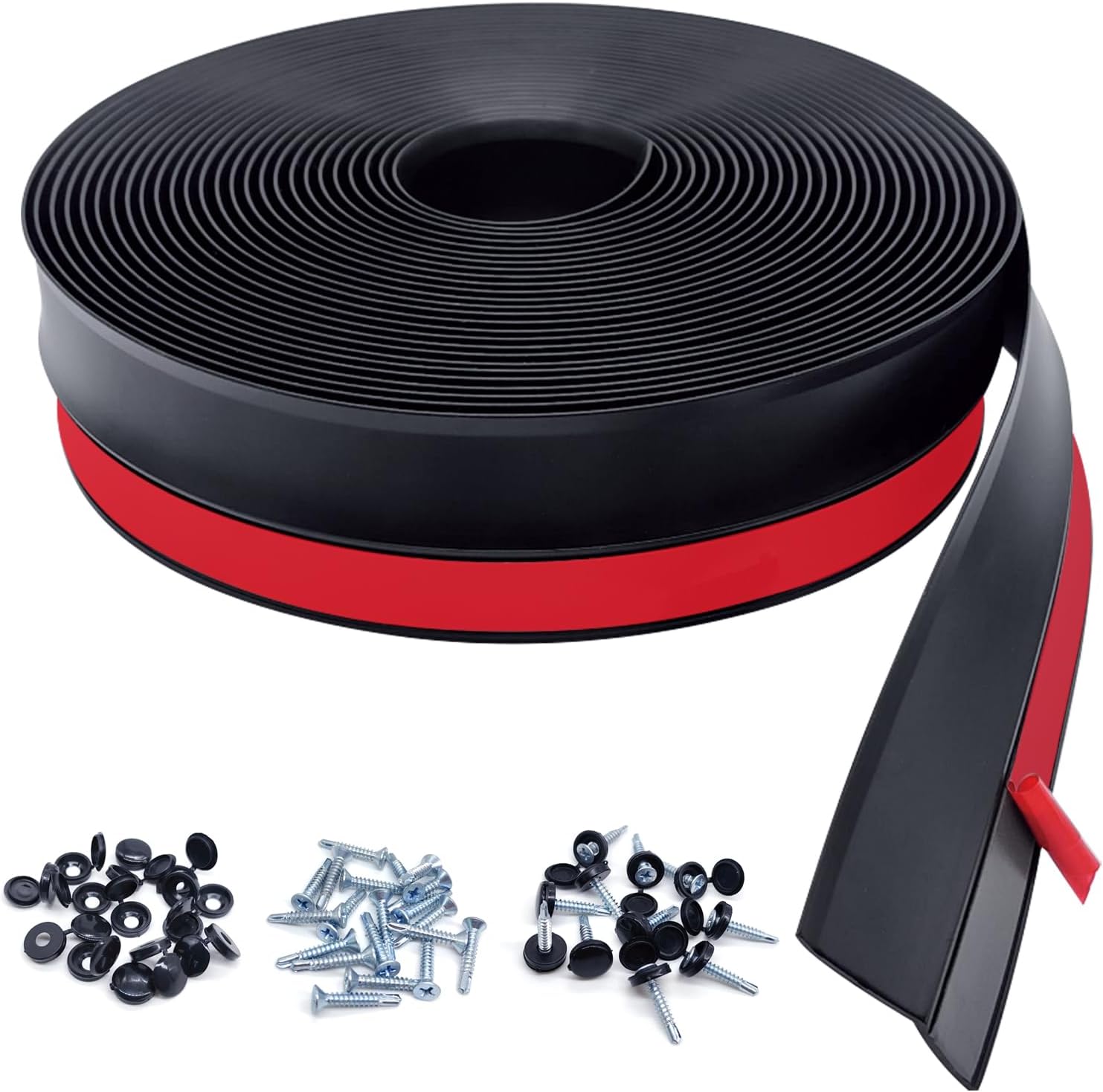 Garage Door Seal Top and Sides Seal Strip, Universal Rubber Weather Stripping Replacement, Weatherproofing Garage Door Seals with Adhesive Backed,Nails and Lids (Black, 27FT)