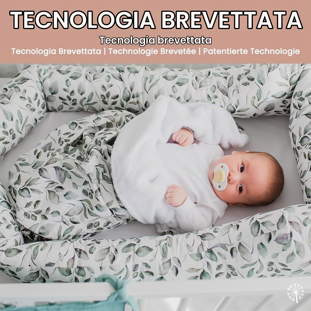 MIMUSELINA Riduttore Culla per Neonato Impermeabile - Nido Neonato Baby Nest Rimovibile ed Impermeabile ideale per Culla, Lettino o Allattamento - Riduttore Lettino Neonato Portatile (Botanico)