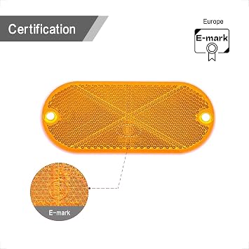MFC PRO 2Pcs Plastic Oval Reflectors Red/Amber/White Self Adhesive Or Drill Mount Quick Mount E4 Certified(Amber)