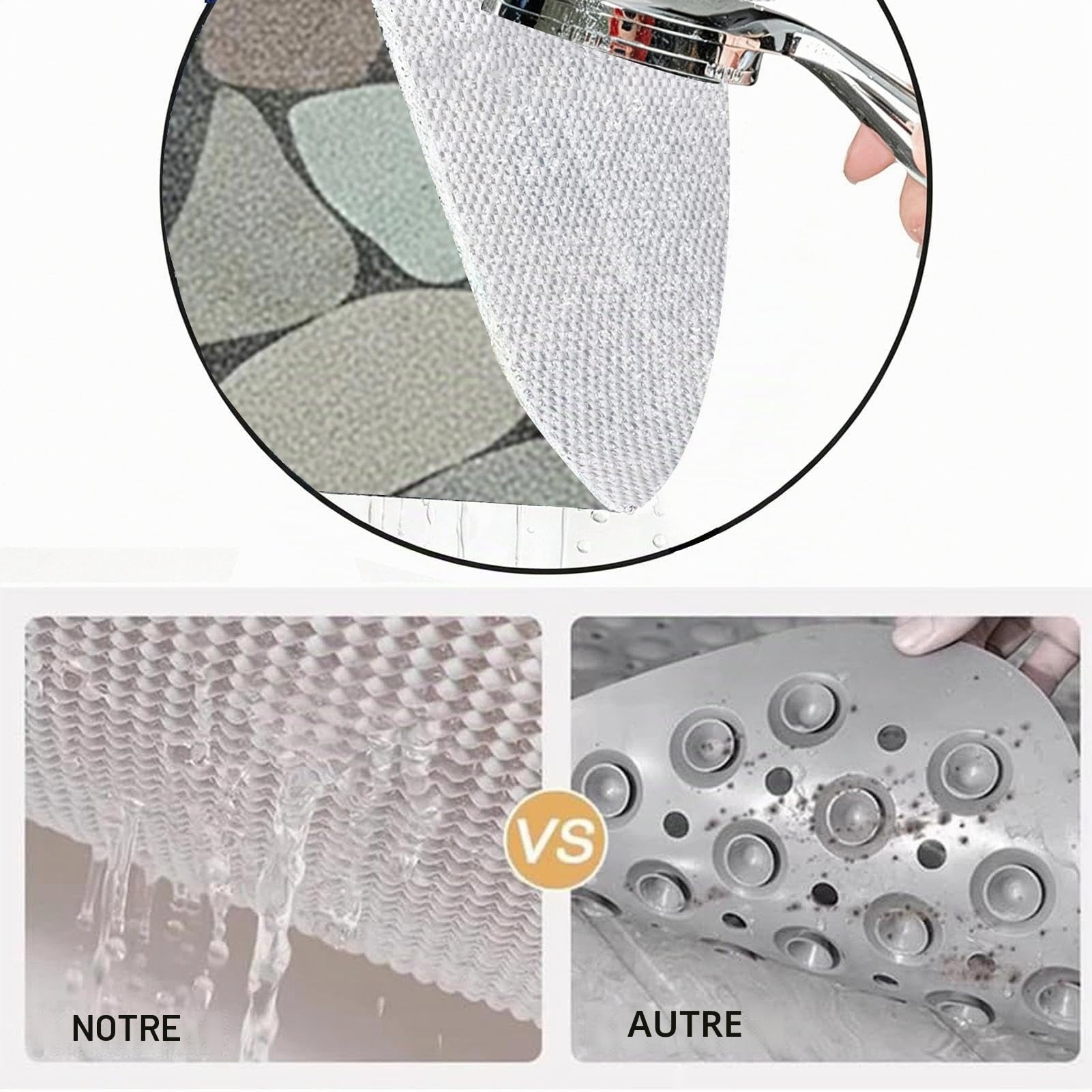 Tapis de Douche antidérapant 80x120 CM Tapis Douche antidérapant de Style Moderne en PVC Doux et Confortable avec Trous de Drainage, Haute perméabilité à l'eau, adapté aux Zones humides